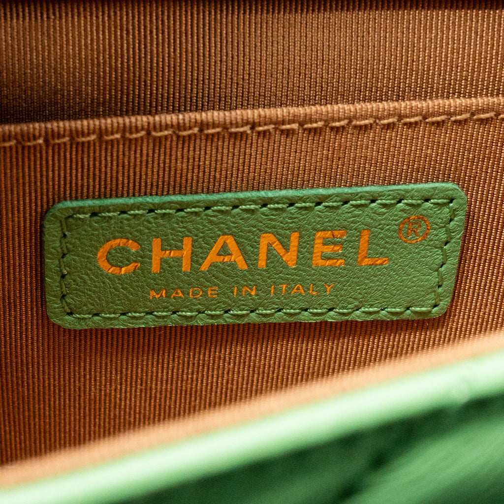 CHANEL MINI SCARF ENTWINED CHAIN FLAP BAG LAMBSKIN GREEN/MULTICOLOUR LGHW