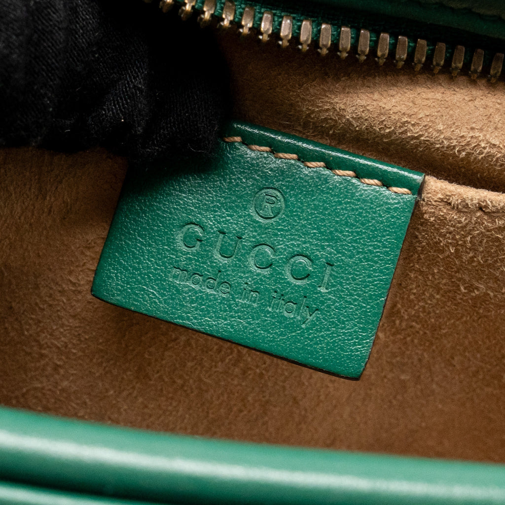 GUCCI SMALL GG MARMONT CROSSBODY CAMERA BAG CALFSKIN GREEN GHW