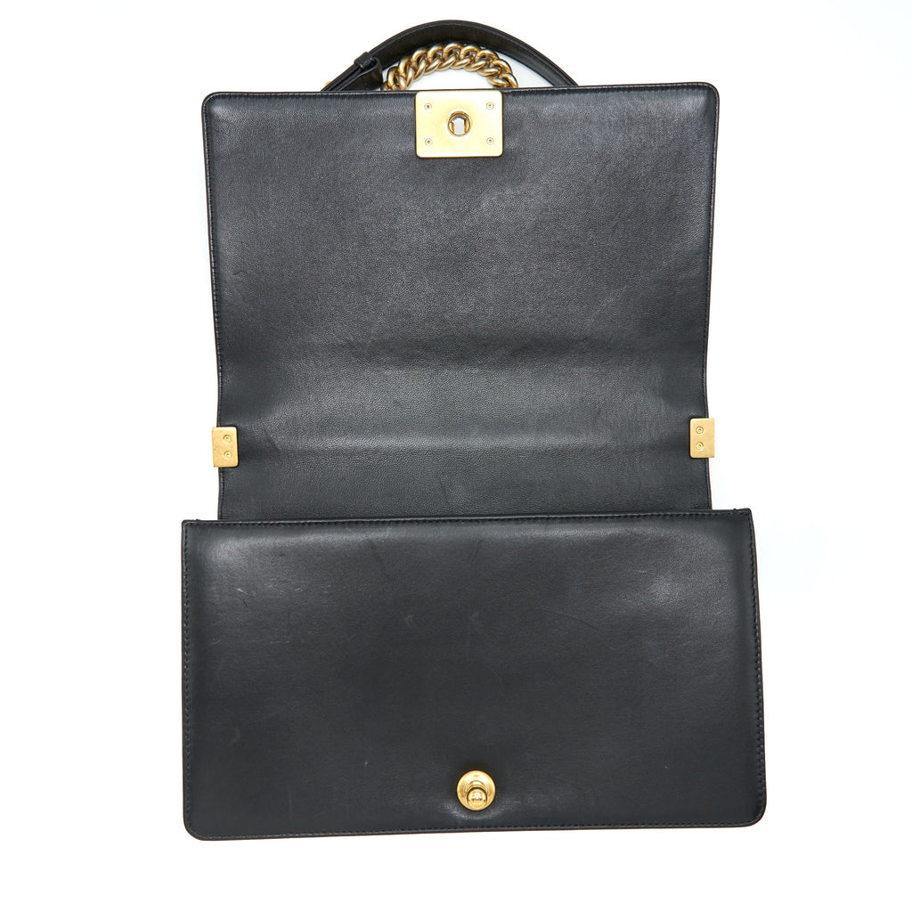 CHANEL BOY BAG NEW MEDIUM (28CM) LAMBSKIN BLACK RUTHENIUM GHW