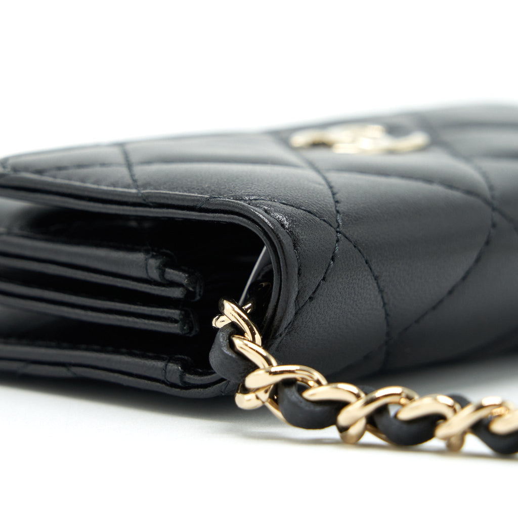 CHANEL MINI FLAP BAG WITH CAMELLIA CHAIN LAMBSKIN BLACK LGHW
