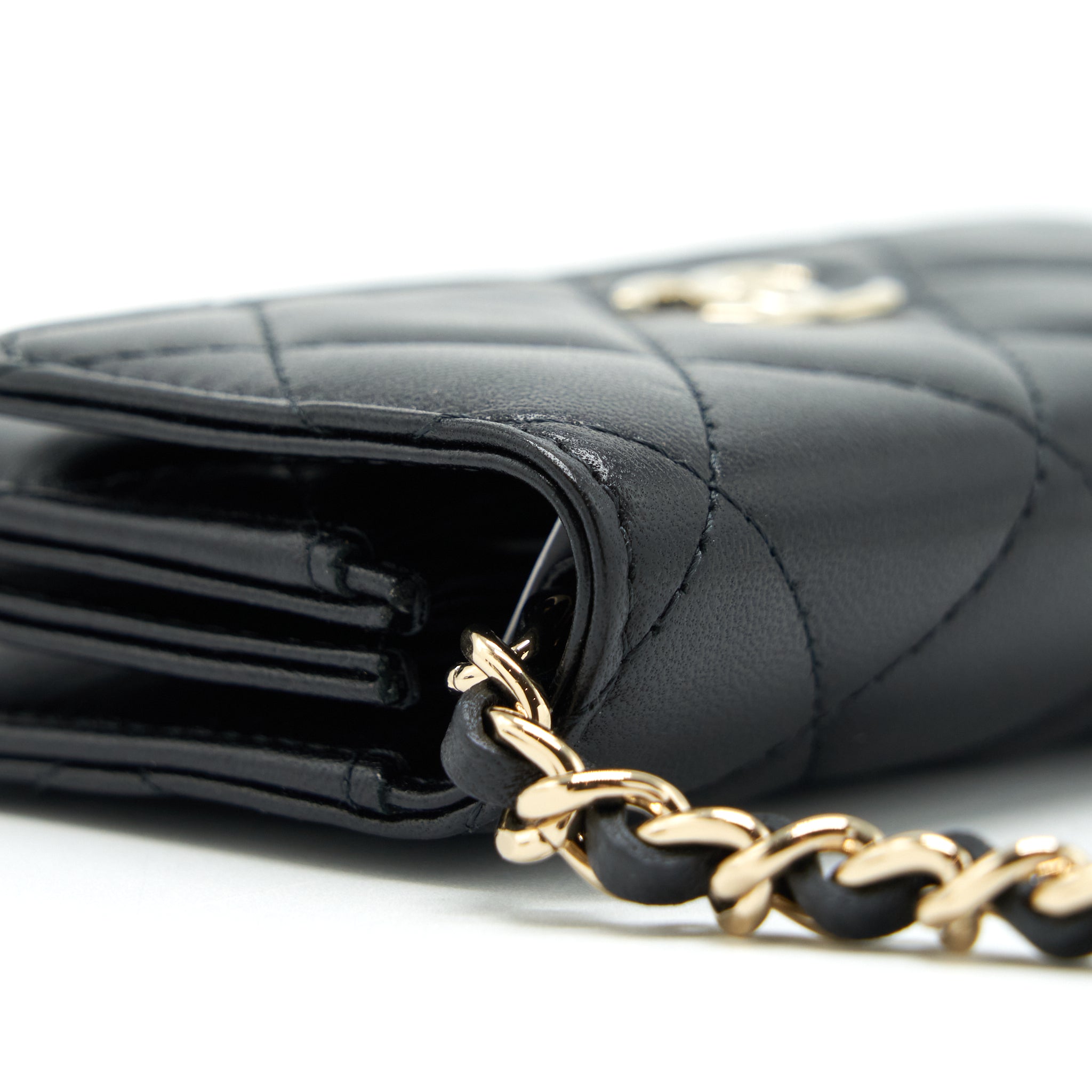 CHANEL MINI FLAP BAG WITH CAMELLIA CHAIN LAMBSKIN BLACK LGHW