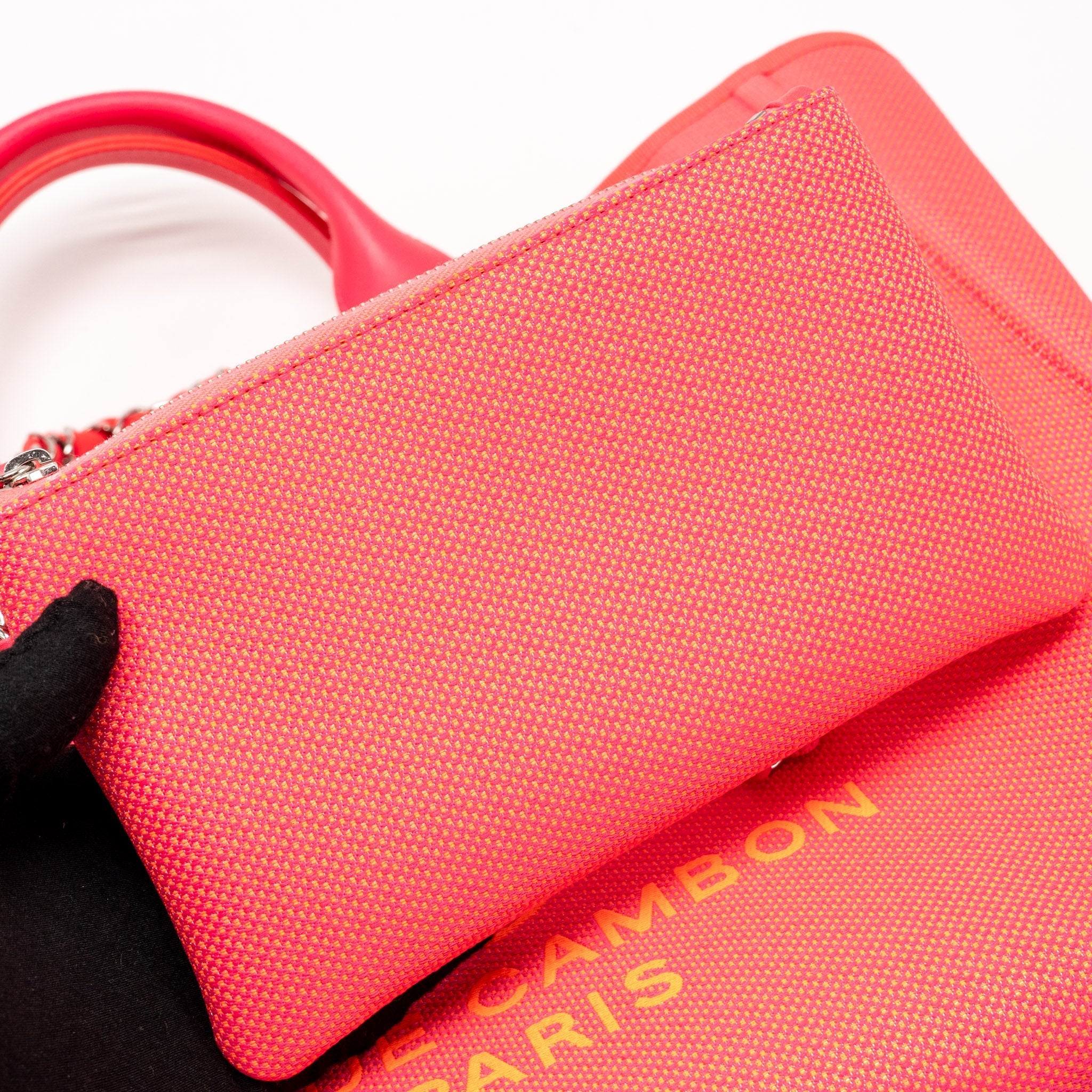 CHANEL LARGE DEAUVILLE TOTE SHOPPING BAG CANVAS/CALFSKIN HOT PINK SHW