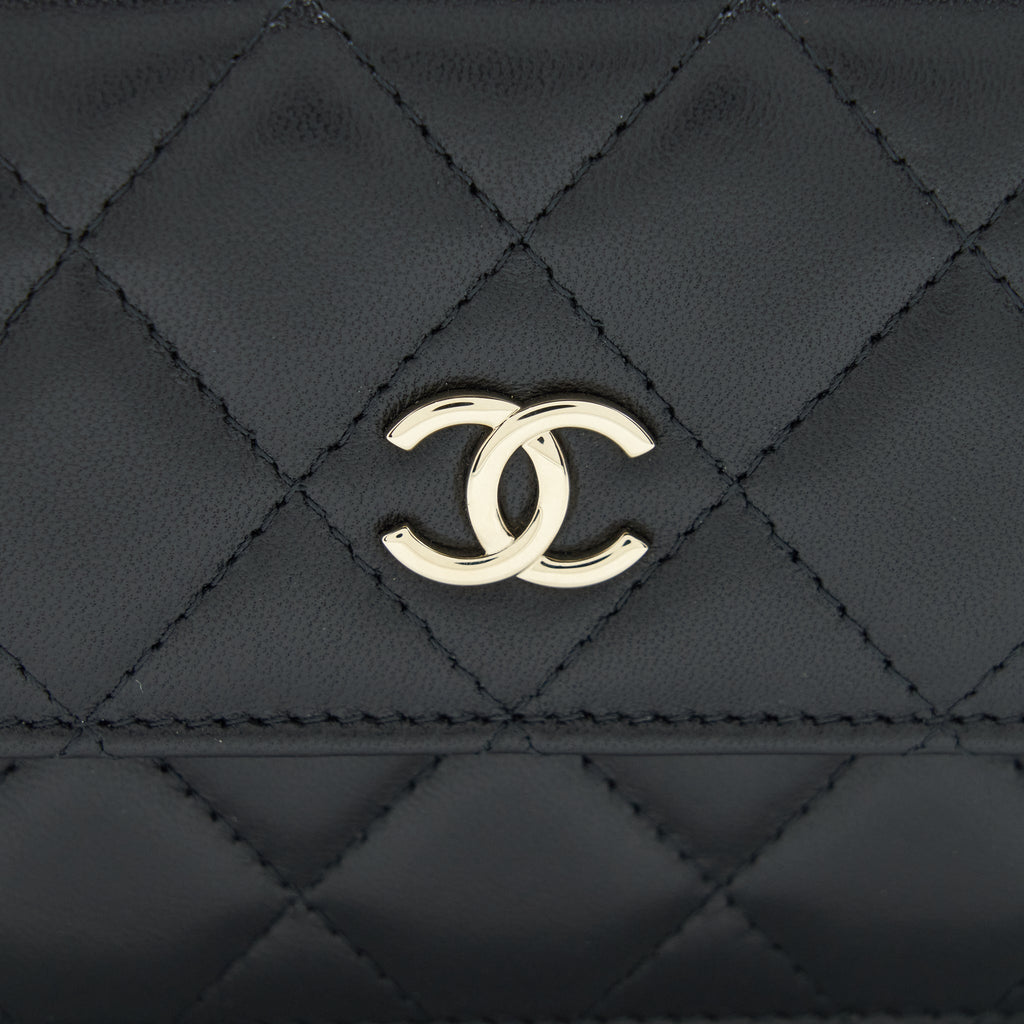 CHANEL MINI FLAP BAG WITH CAMELLIA CHAIN LAMBSKIN BLACK LGHW