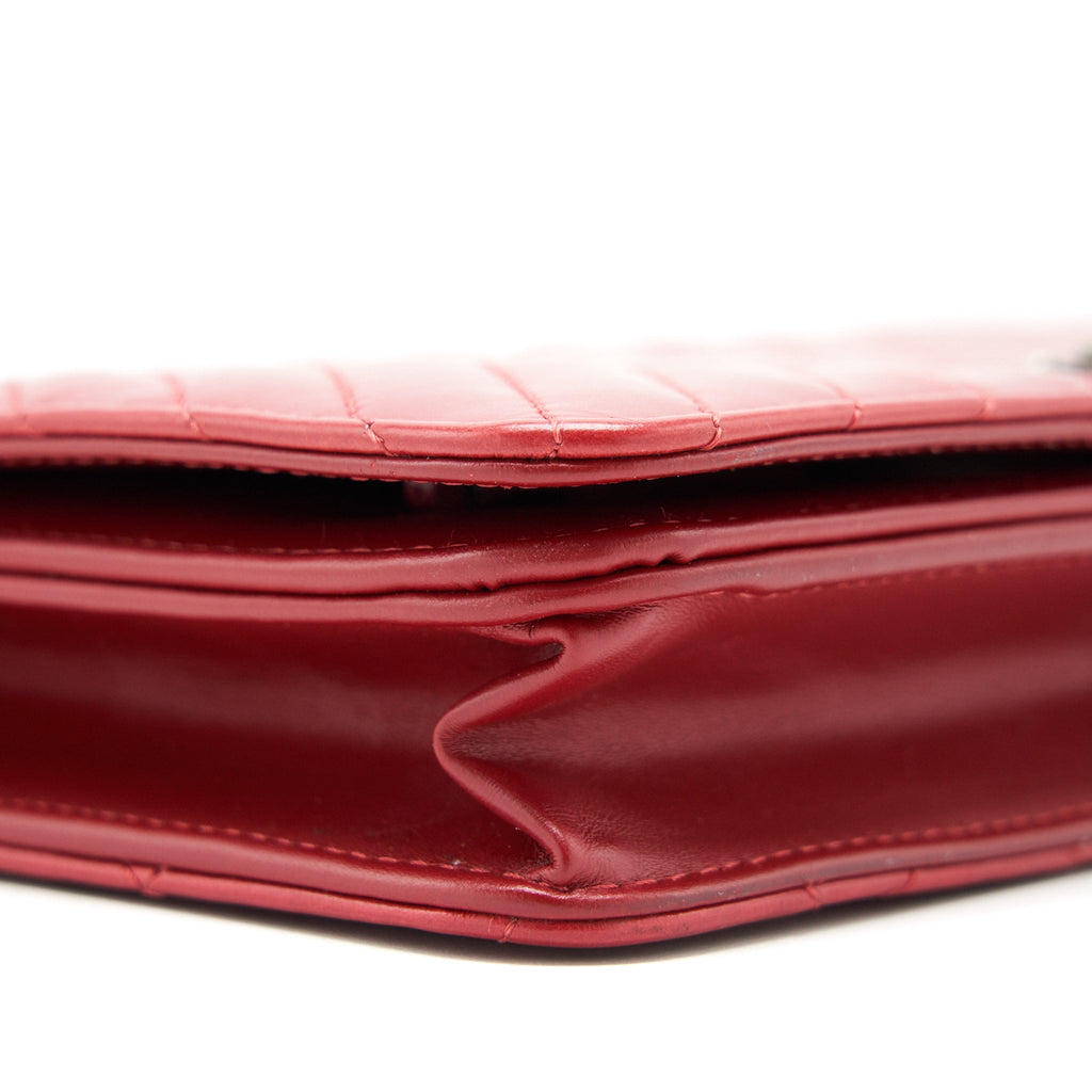 CHANEL WALLET ON CHAIN RED CALFSKIN RUTHENIUM HARDWARE