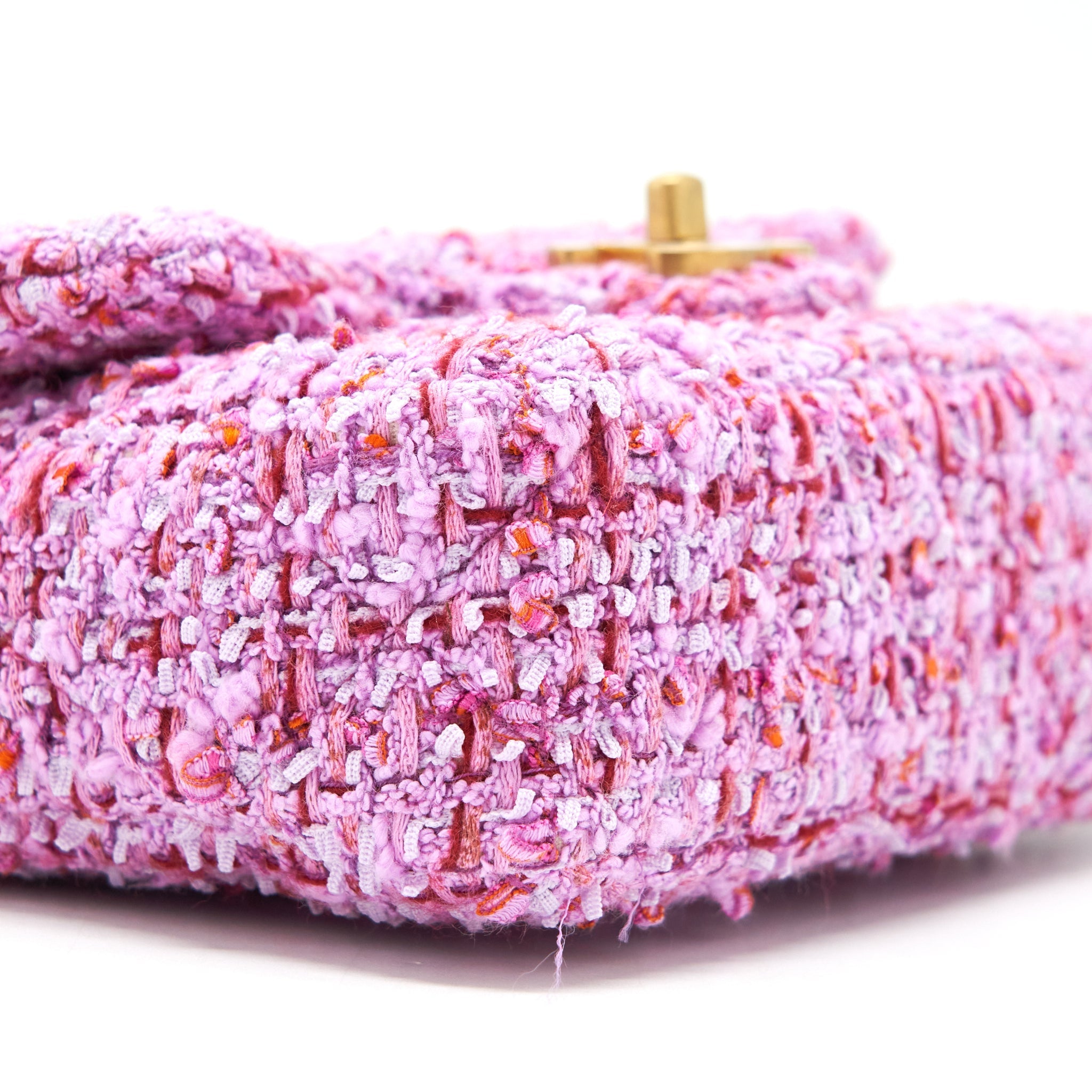CHANEL 22P MINI SQUARE FLAP BAG TWEED PINK GOLD/PINK HARDWARE