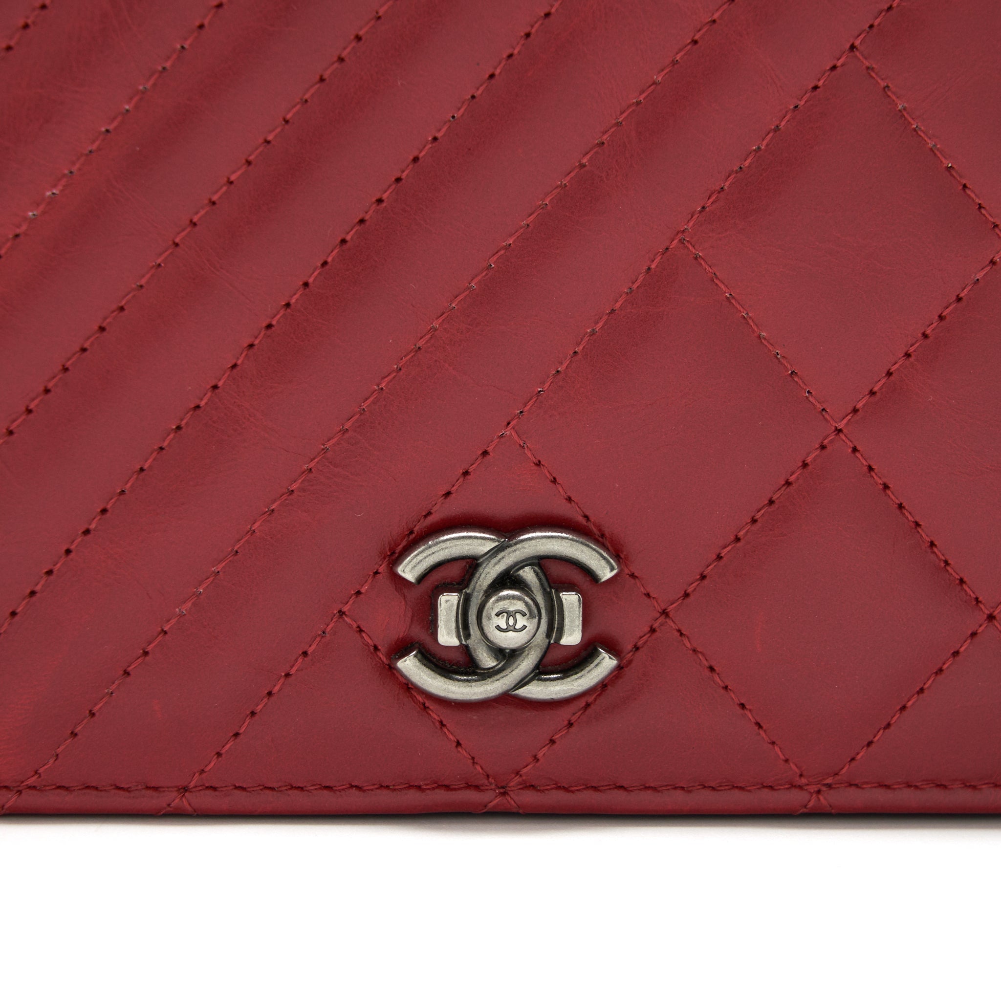CHANEL WALLET ON CHAIN RED CALFSKIN RUTHENIUM HARDWARE