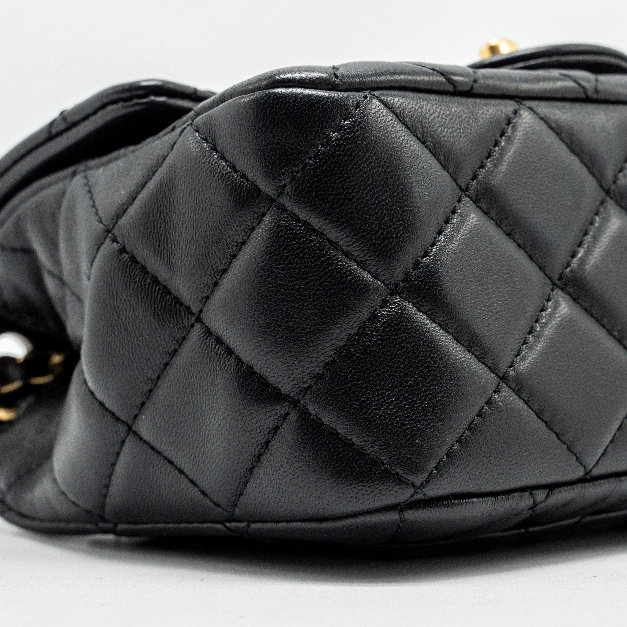 CHANEL PEARL CRUSH MINI SQUARE FLAP BAG LAMBSKIN BLACK GHW (MICROCHIP)