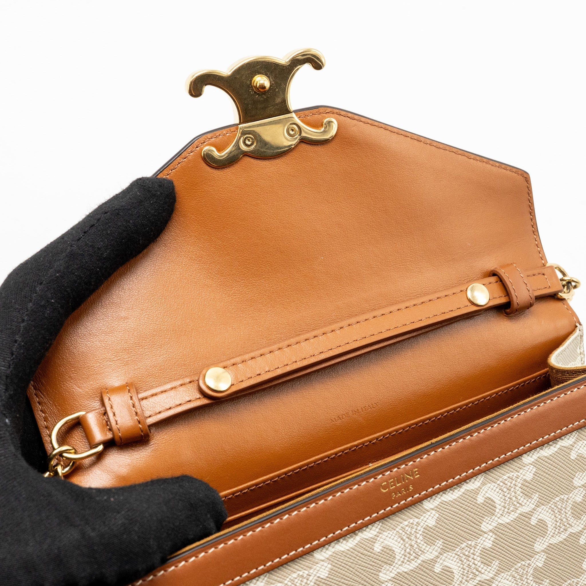 CELINE WALLET ON CHAIN MARGO TRIOMPHE CANVAS/CALFSKIN GHW