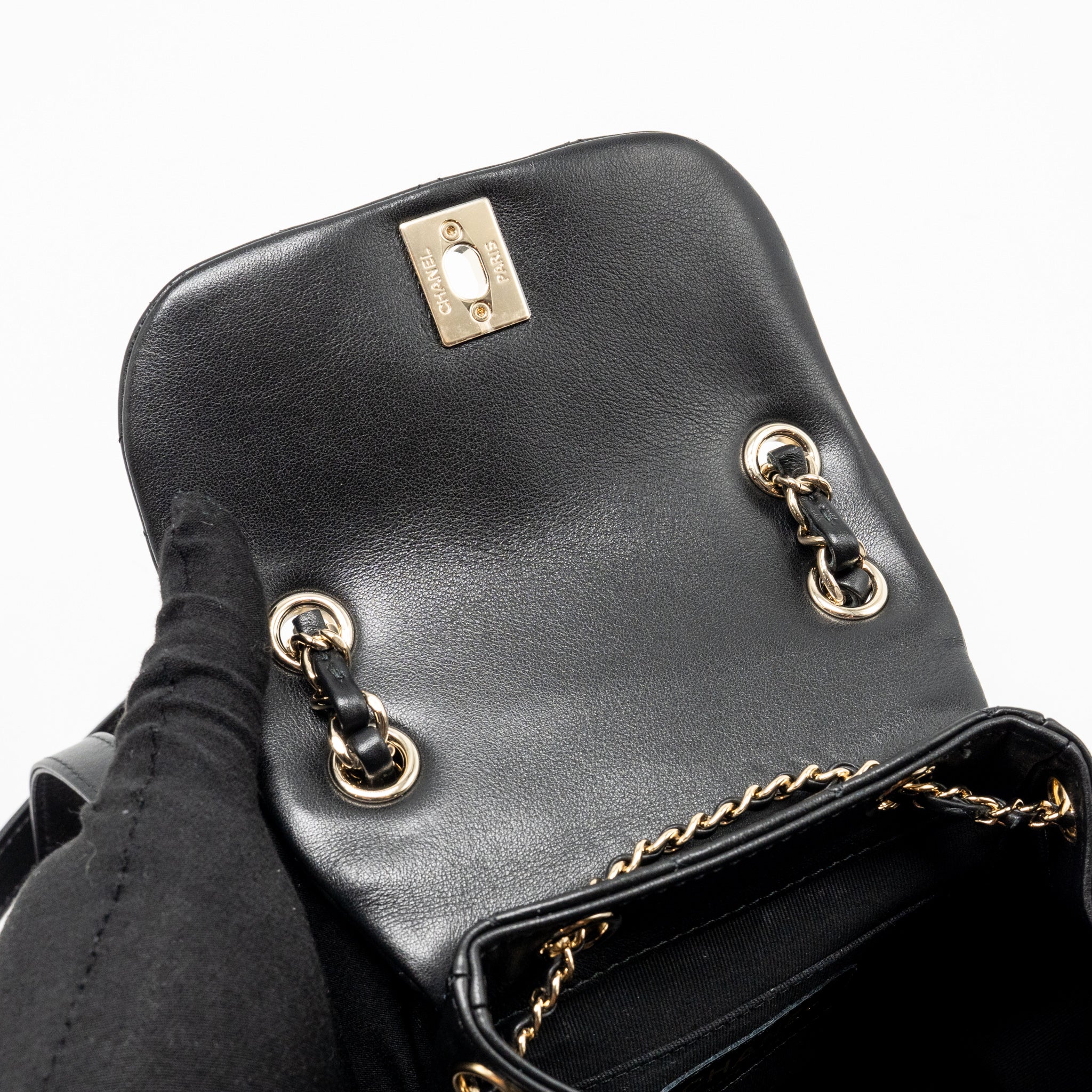 CHANEL MINI DUMA BACKPACK CALFSKIN BLACK LGHW (MICROCHIP)
