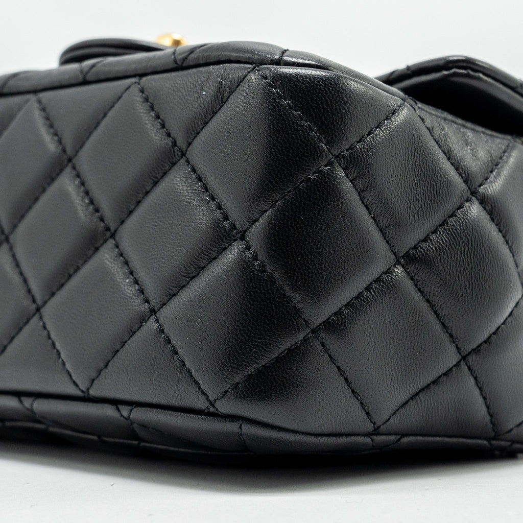 CHANEL PEARL CRUSH MINI SQUARE FLAP BAG LAMBSKIN BLACK GHW (MICROCHIP)