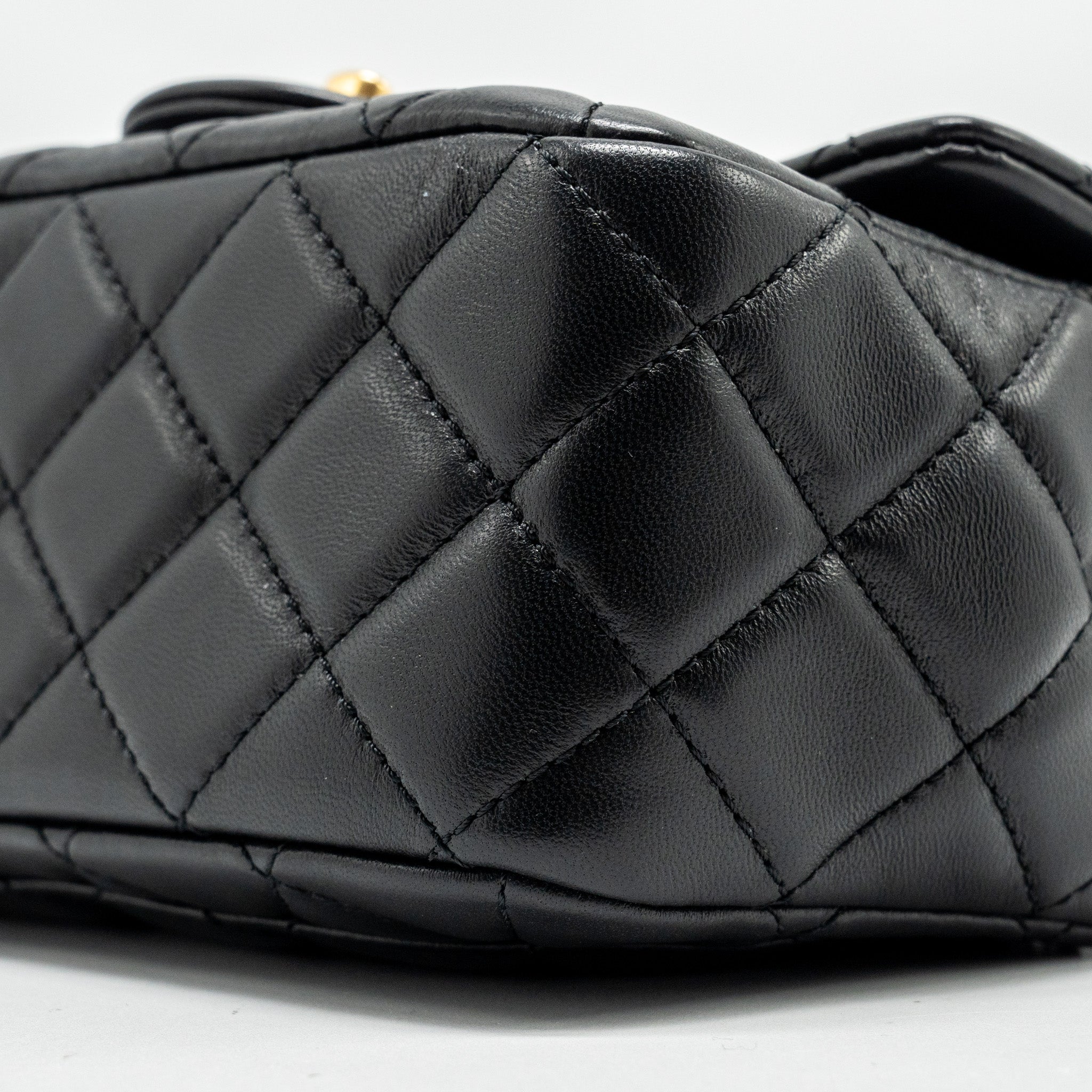 CHANEL PEARL CRUSH MINI SQUARE FLAP BAG LAMBSKIN BLACK GHW (MICROCHIP)