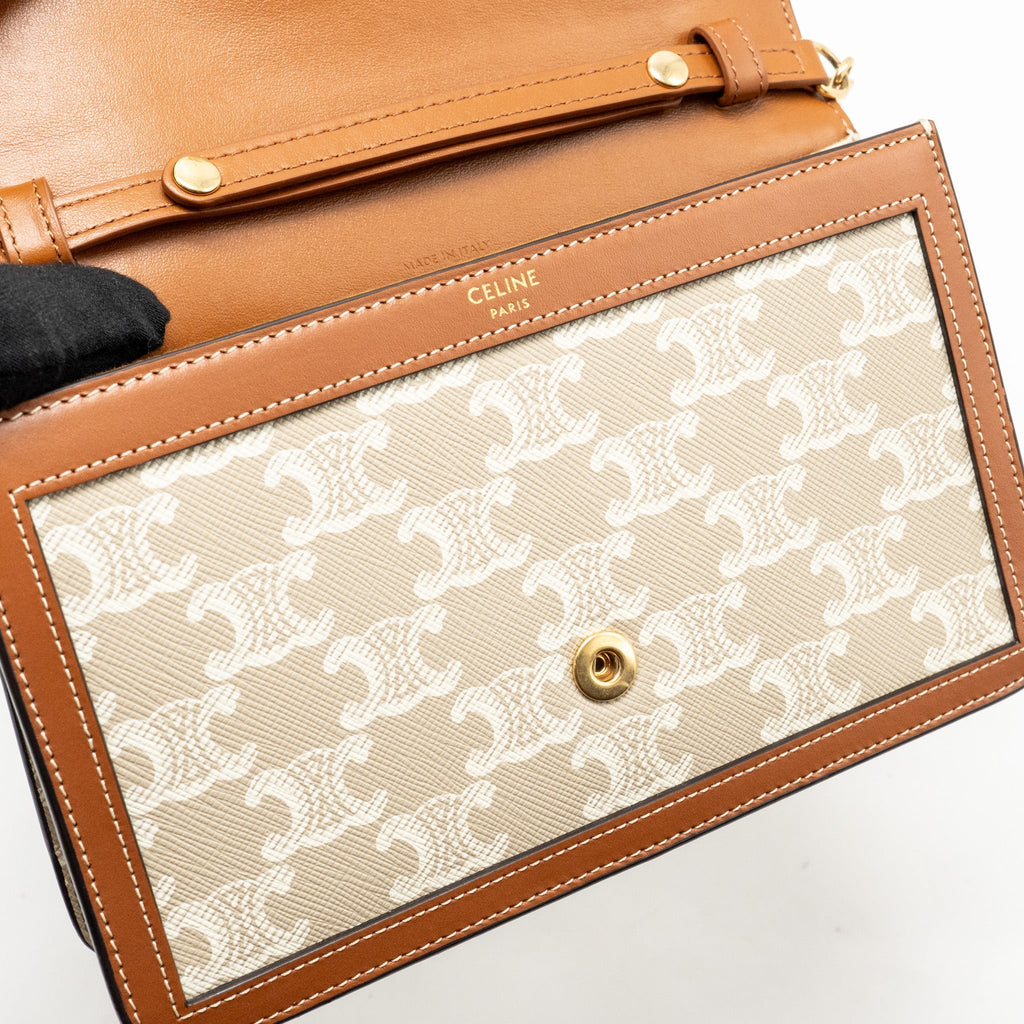 CELINE WALLET ON CHAIN MARGO TRIOMPHE CANVAS/CALFSKIN GHW