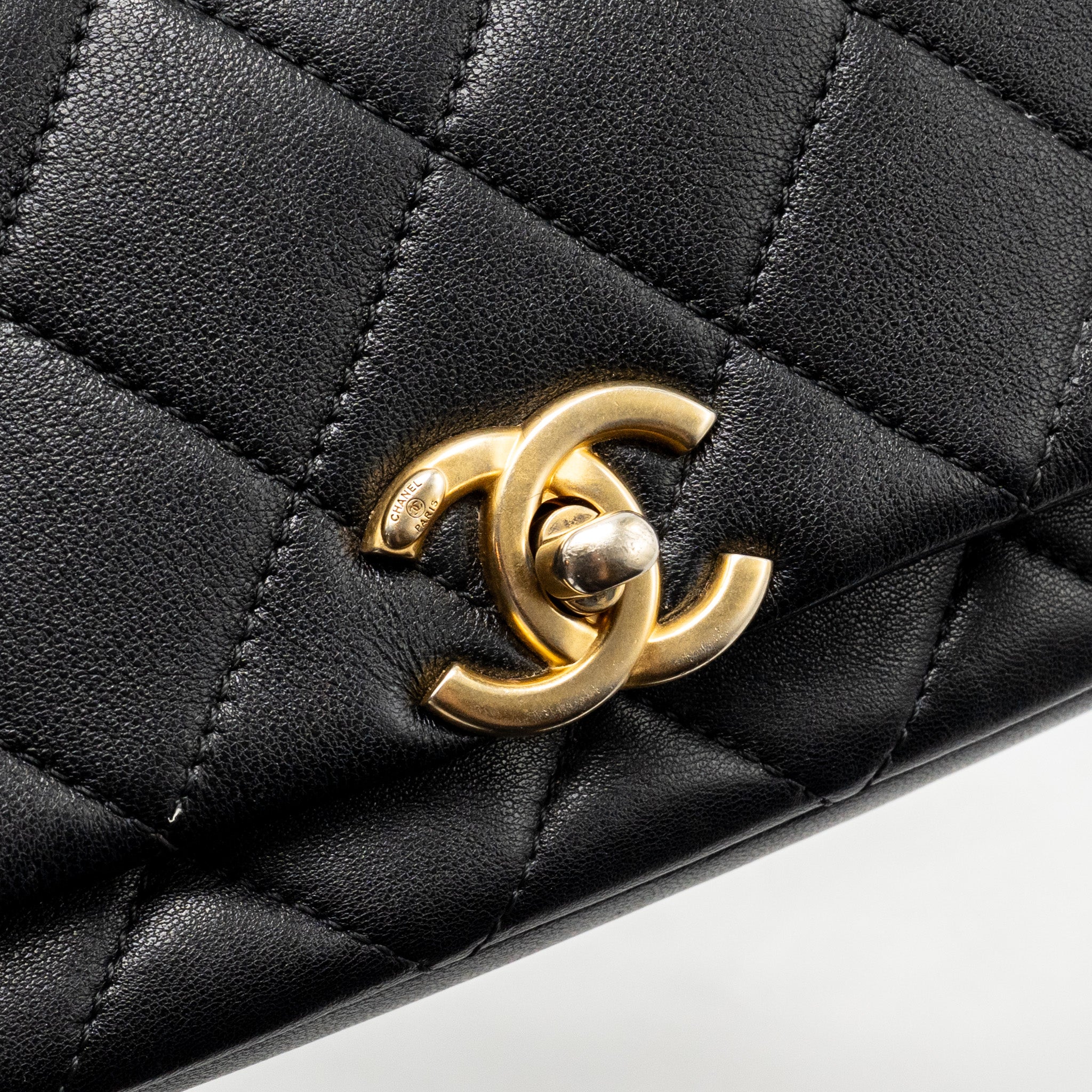 CHANEL SMALL CHAIN IS MORE FLAP BAG LAMBSKIN BLACK GHW