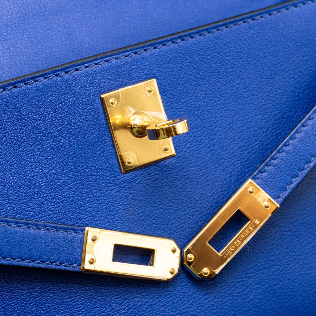 HERMES KELLY POCHETTE SWIFT BLUE ELECTRIC GHW