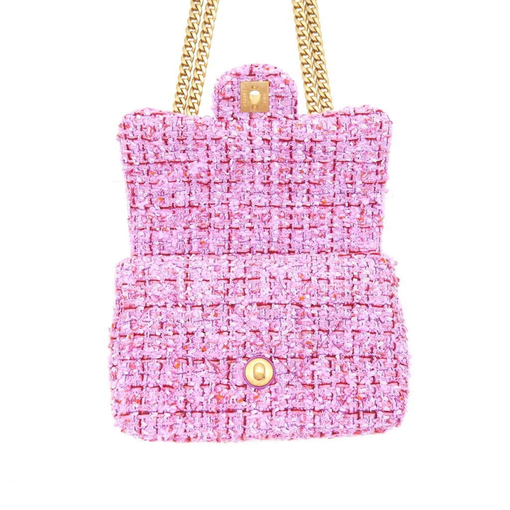 CHANEL 22P MINI SQUARE FLAP BAG TWEED PINK GOLD/PINK HARDWARE