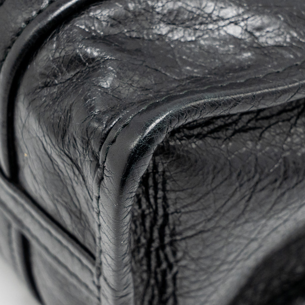 BALENCIAGA BAZAR MINI SHOPPER/TOTE BAG CRACKLED CALFSKIN BLACK SHW