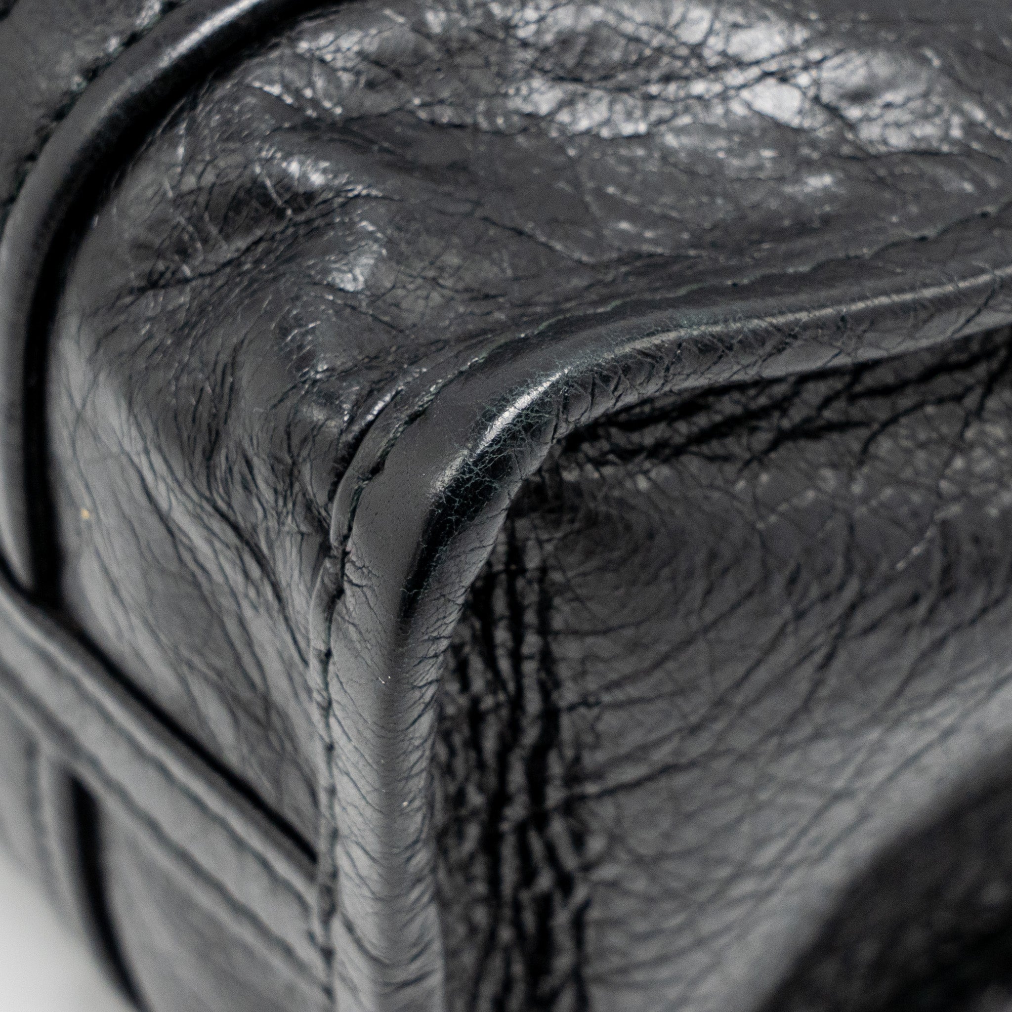 BALENCIAGA BAZAR MINI SHOPPER/TOTE BAG CRACKLED CALFSKIN BLACK SHW