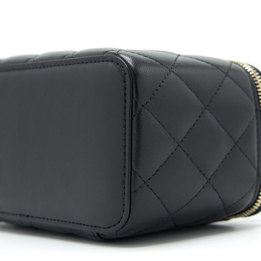 CHANEL TOP HANDLE LONG VANITY WITH CHAIN LAMBSKIN BLACK LGHW