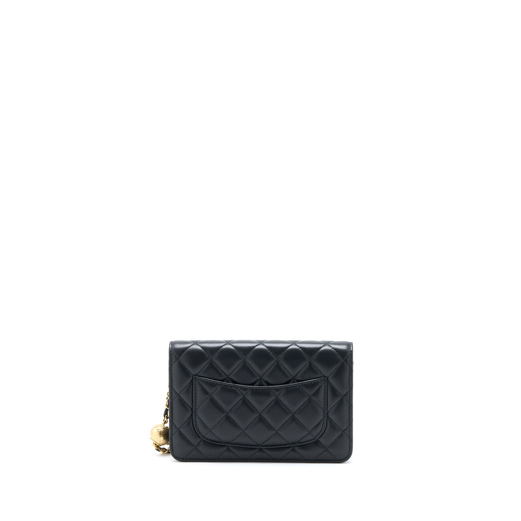 CHANEL PEARL CRUSH WALLET ON CHAIN LAMBSKIN BLACK GHW (MICROCHIP)
