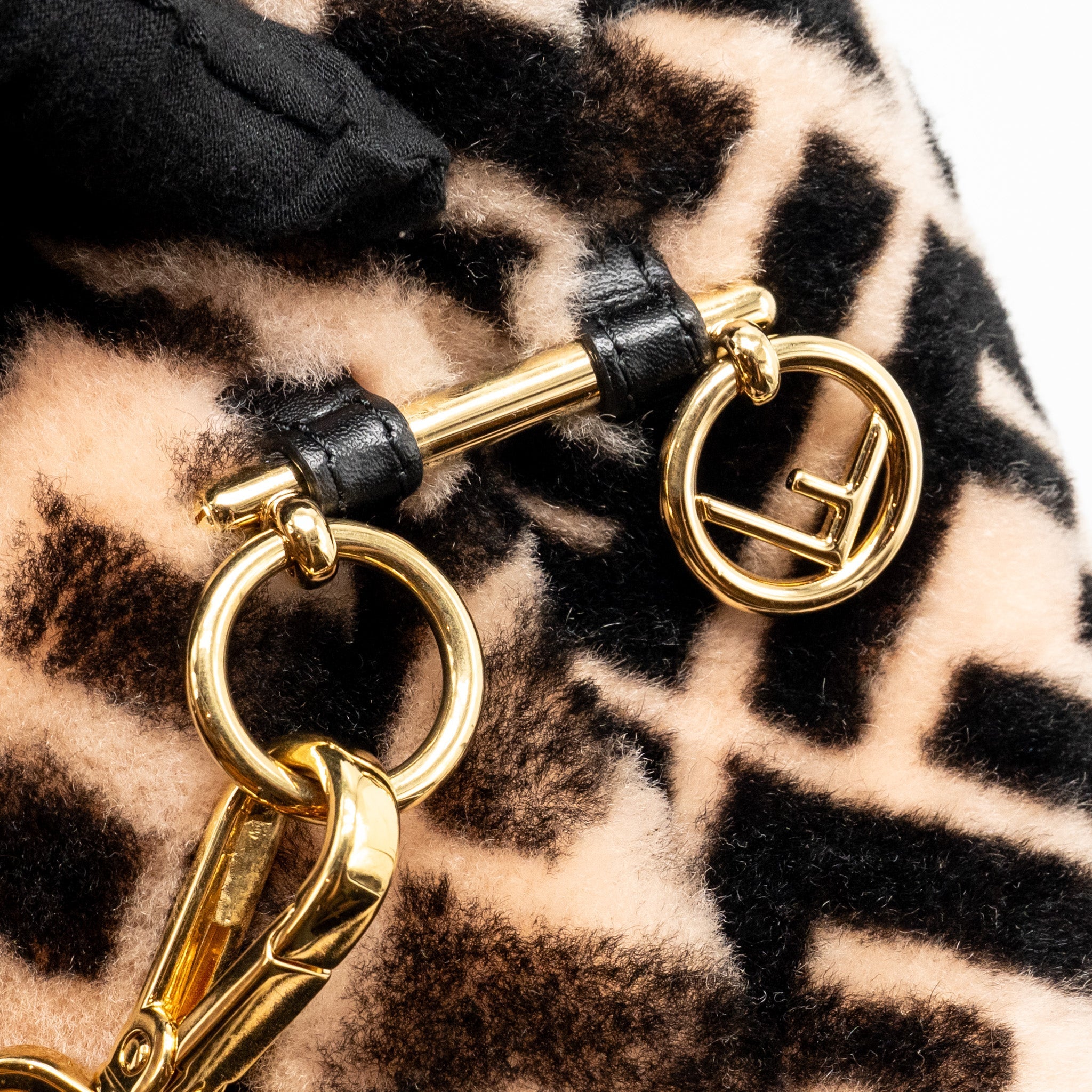 FENDI MON TRESOR BUCKET BAG SHEARLING ZUCCA PINK/BLACK GHW