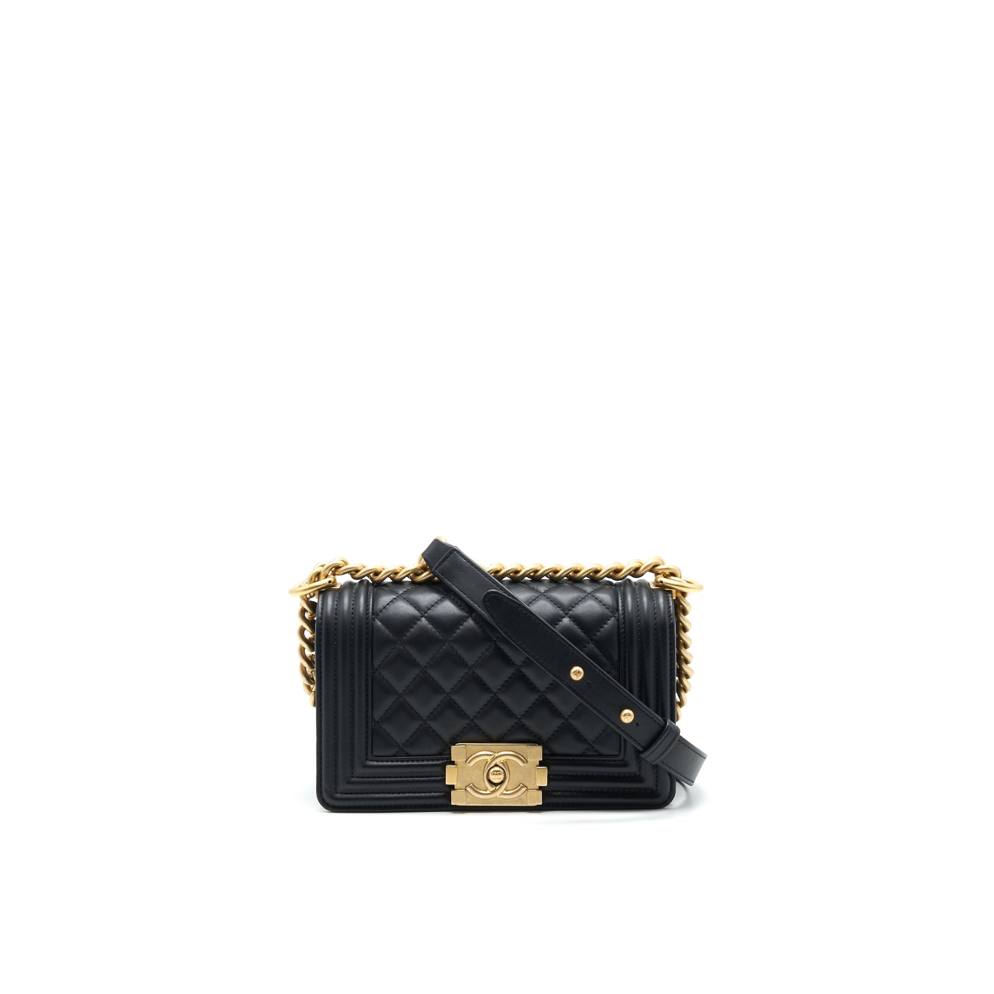 CHANEL SMALL BOY BAG CALFSKIN BLACK WITH GHW SERIAL27