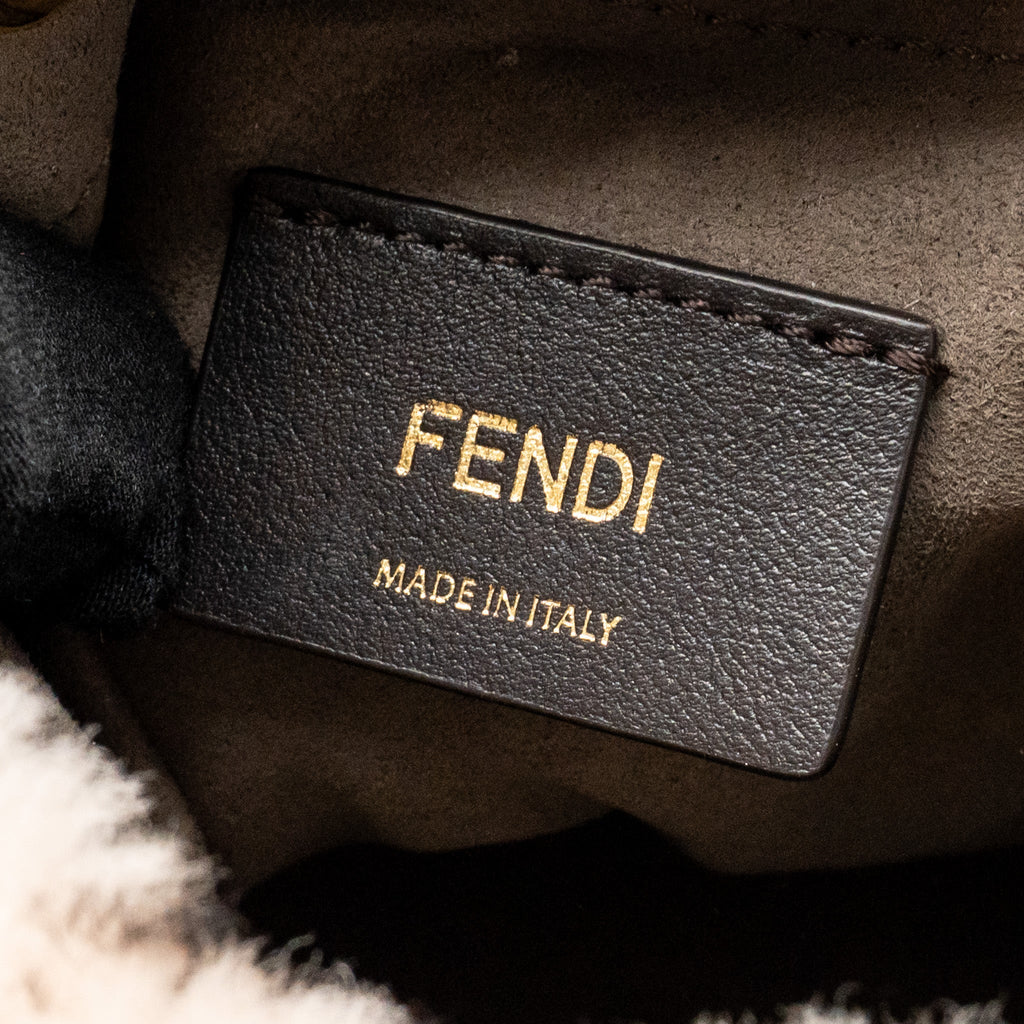 FENDI MON TRESOR BUCKET BAG SHEARLING ZUCCA PINK/BLACK GHW