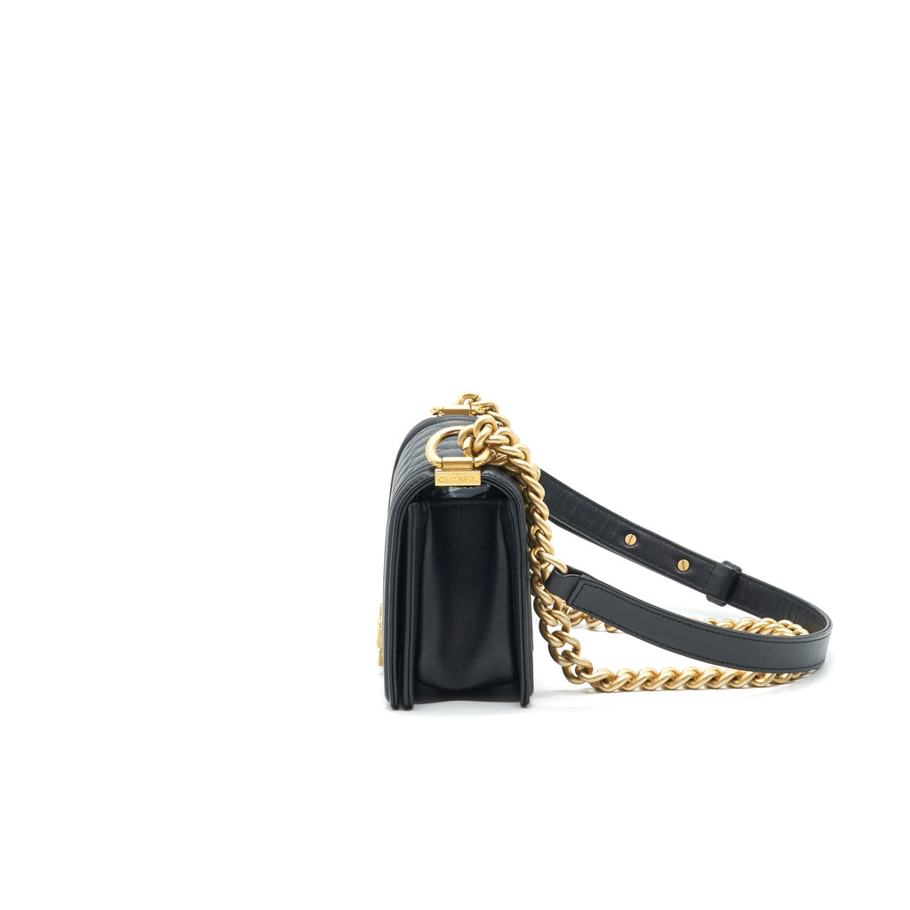 CHANEL SMALL BOY BAG CALFSKIN BLACK WITH GHW SERIAL27