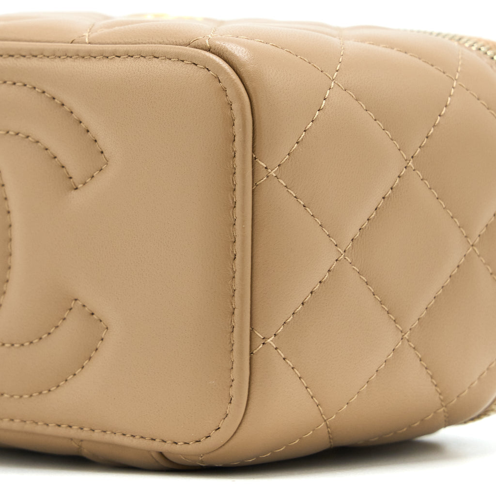 CHANEL PEARL CRUSH LONG VANITY CASE LAMBSKIN DARK BEIGE GHW