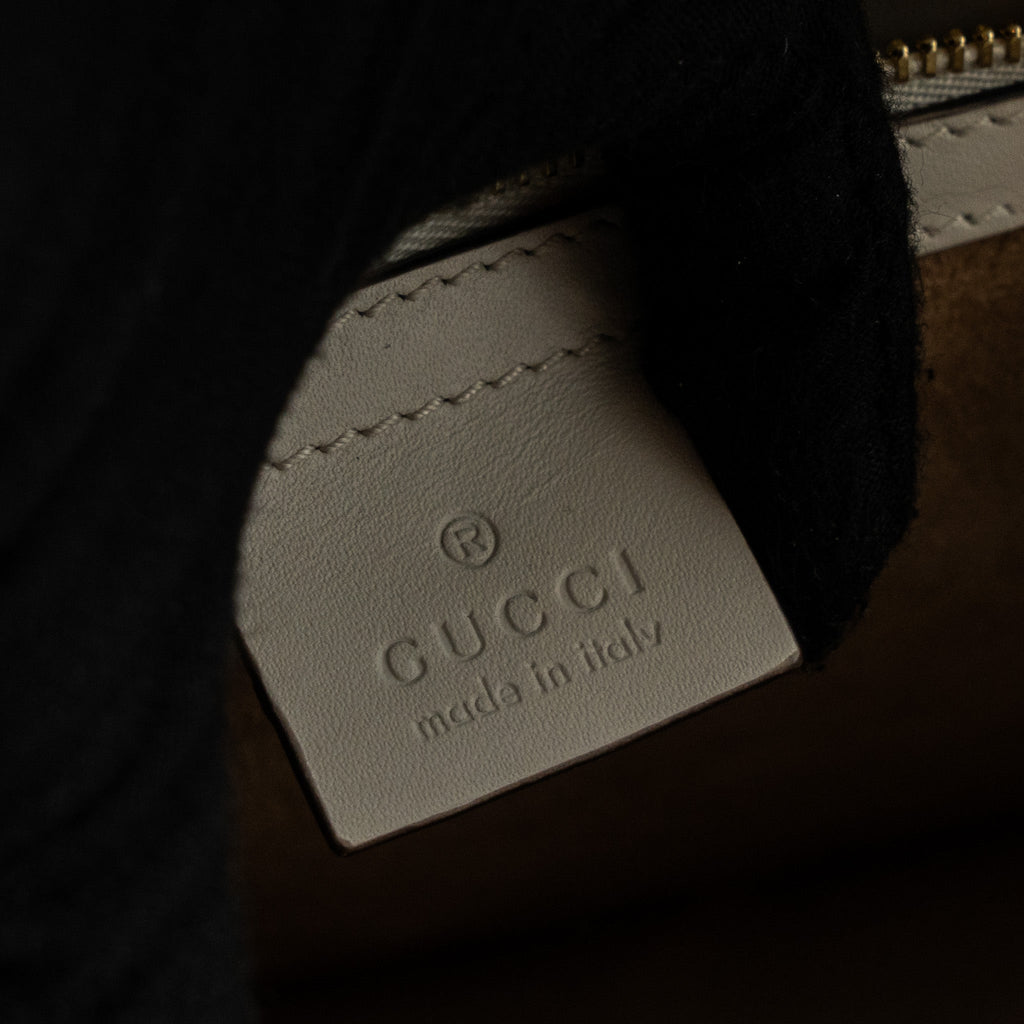GUCCI SYLVIE EMBROIDERED SHOULDER BAG CALFSKIN WHITE GHW