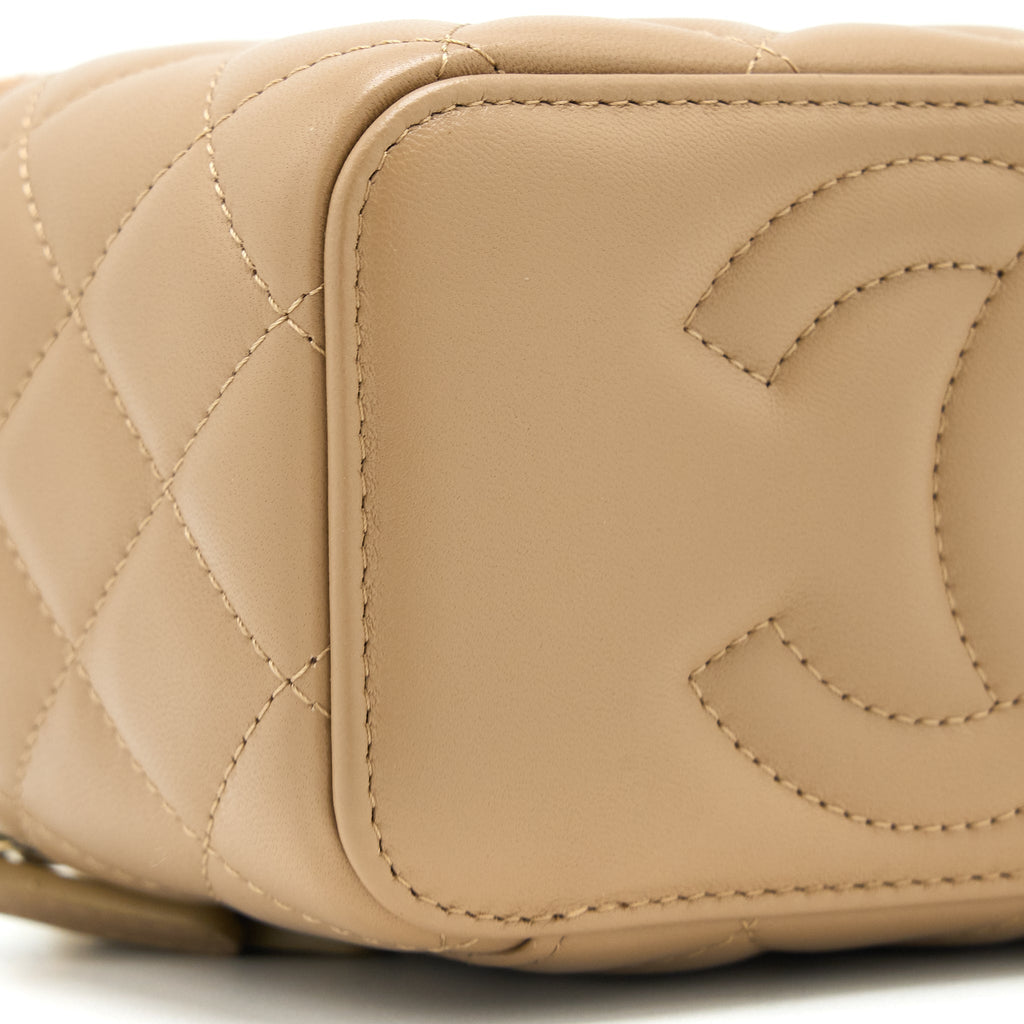 CHANEL PEARL CRUSH LONG VANITY CASE LAMBSKIN DARK BEIGE GHW