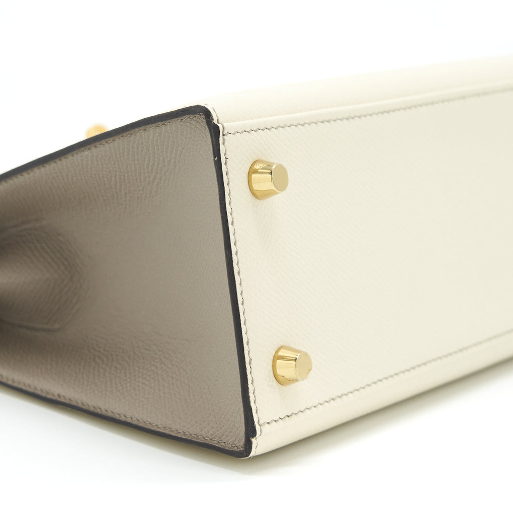 HERMES KELLY 25 SPECIAL ORDER EPSOM CRAIE / GRIS ASPHALT BRUSHED GHW