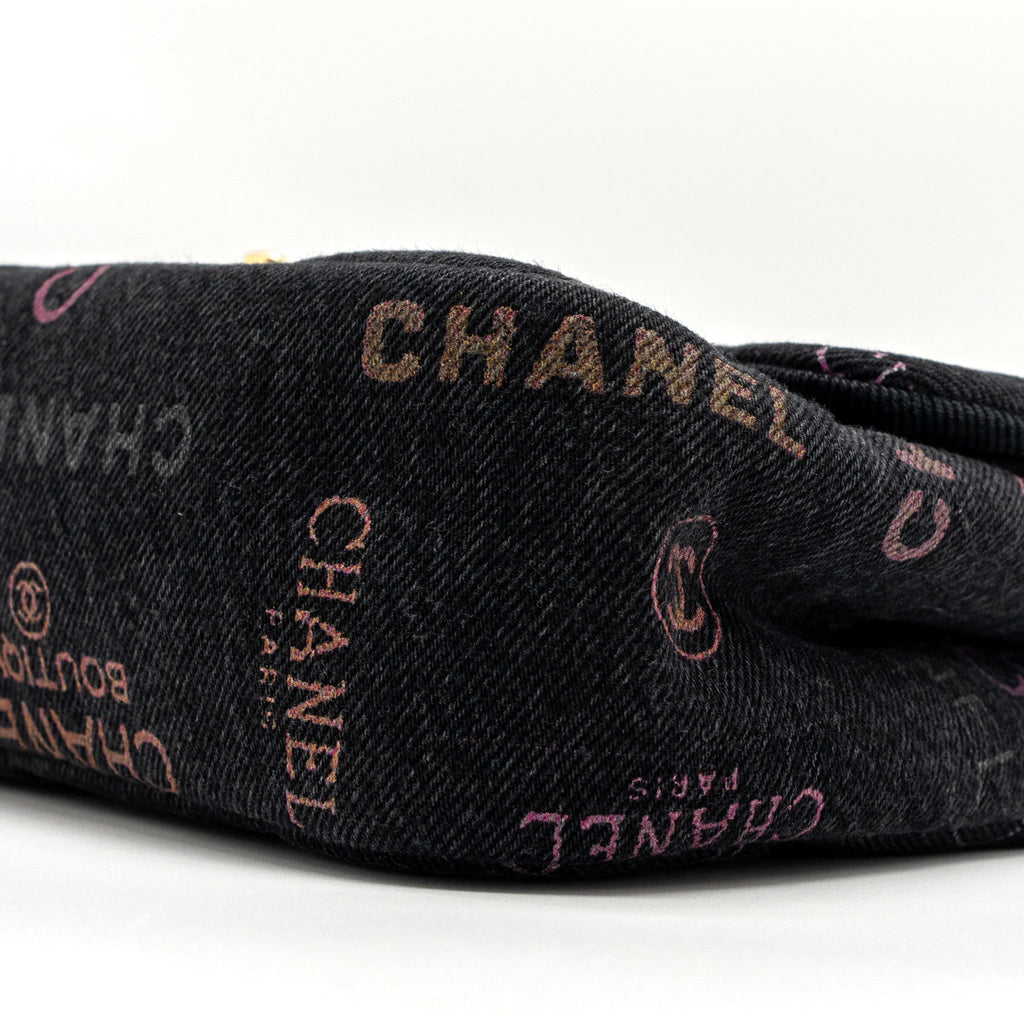 CHANEL BLACK DENIM FLAP BAG BRUSHED GHW (MICROCHIP)