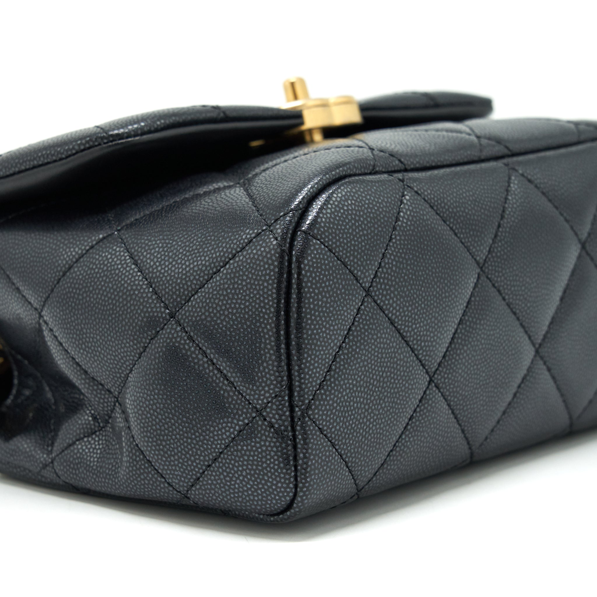 CHANEL 22P NEW SQUARE FLAP BAG CAVIAR BLACK BRUSHED GHW