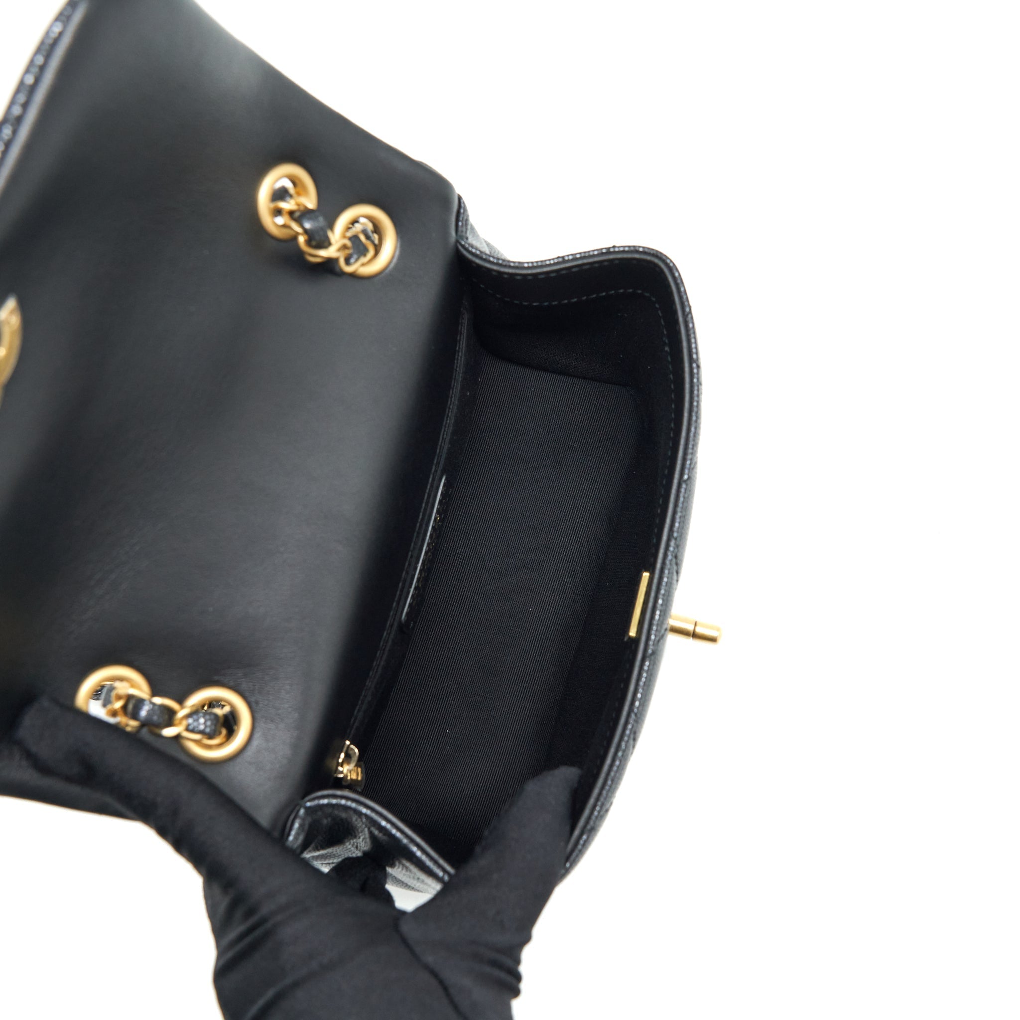 CHANEL 22P NEW SQUARE FLAP BAG CAVIAR BLACK BRUSHED GHW