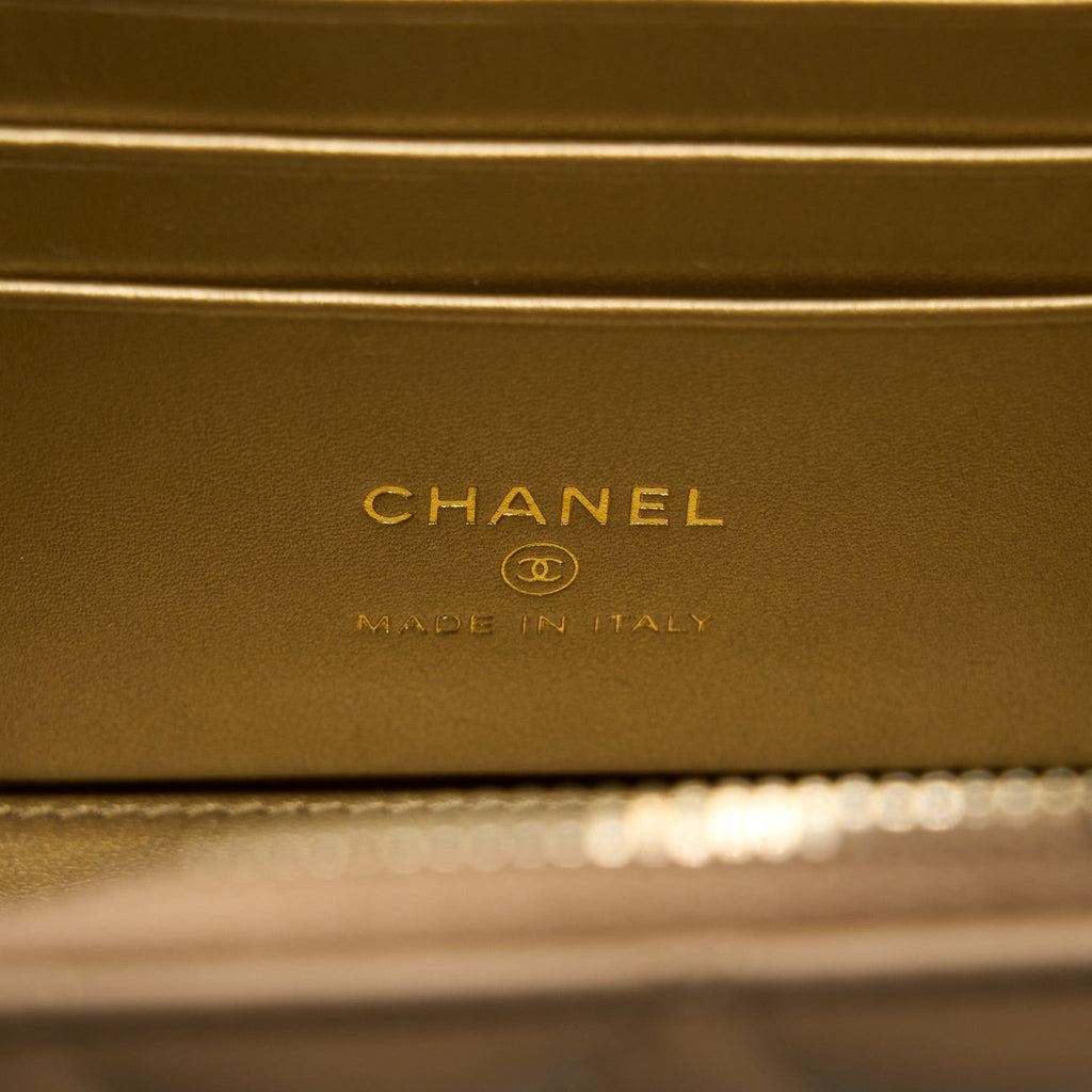CHANEL PEARL CRUSH LONG VANITY CASE LAMBSKIN DARK BEIGE GHW