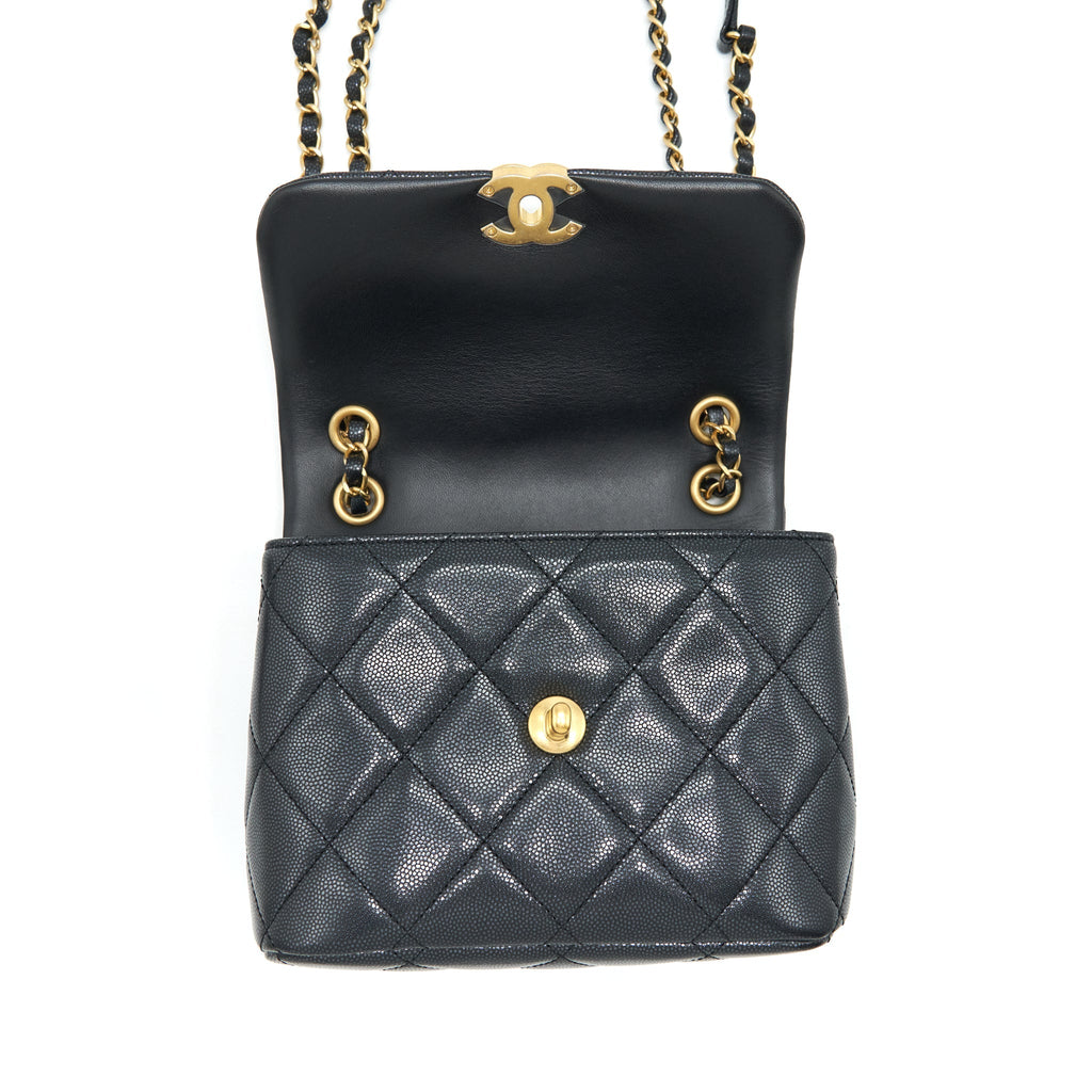 CHANEL 22P NEW SQUARE FLAP BAG CAVIAR BLACK BRUSHED GHW