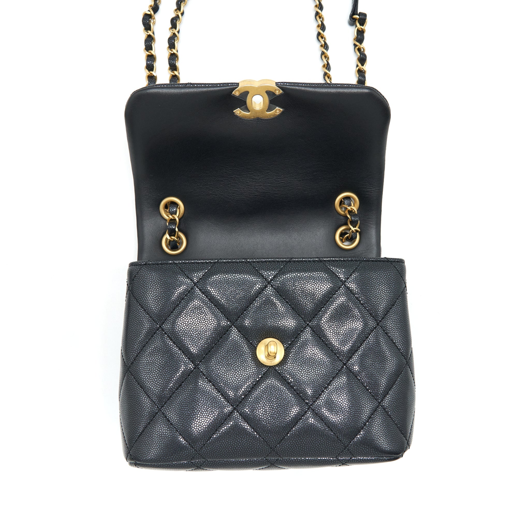 CHANEL 22P NEW SQUARE FLAP BAG CAVIAR BLACK BRUSHED GHW