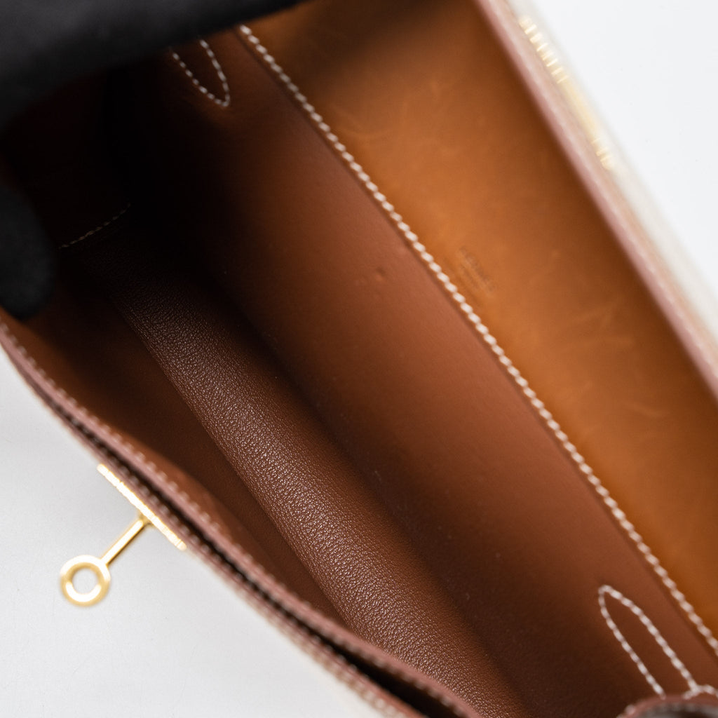 HERMES POCHETTE KELLY DEPECHES 25 CANVAS AND BARENIA, ECRU/ BEIGE / FAUVE GHW