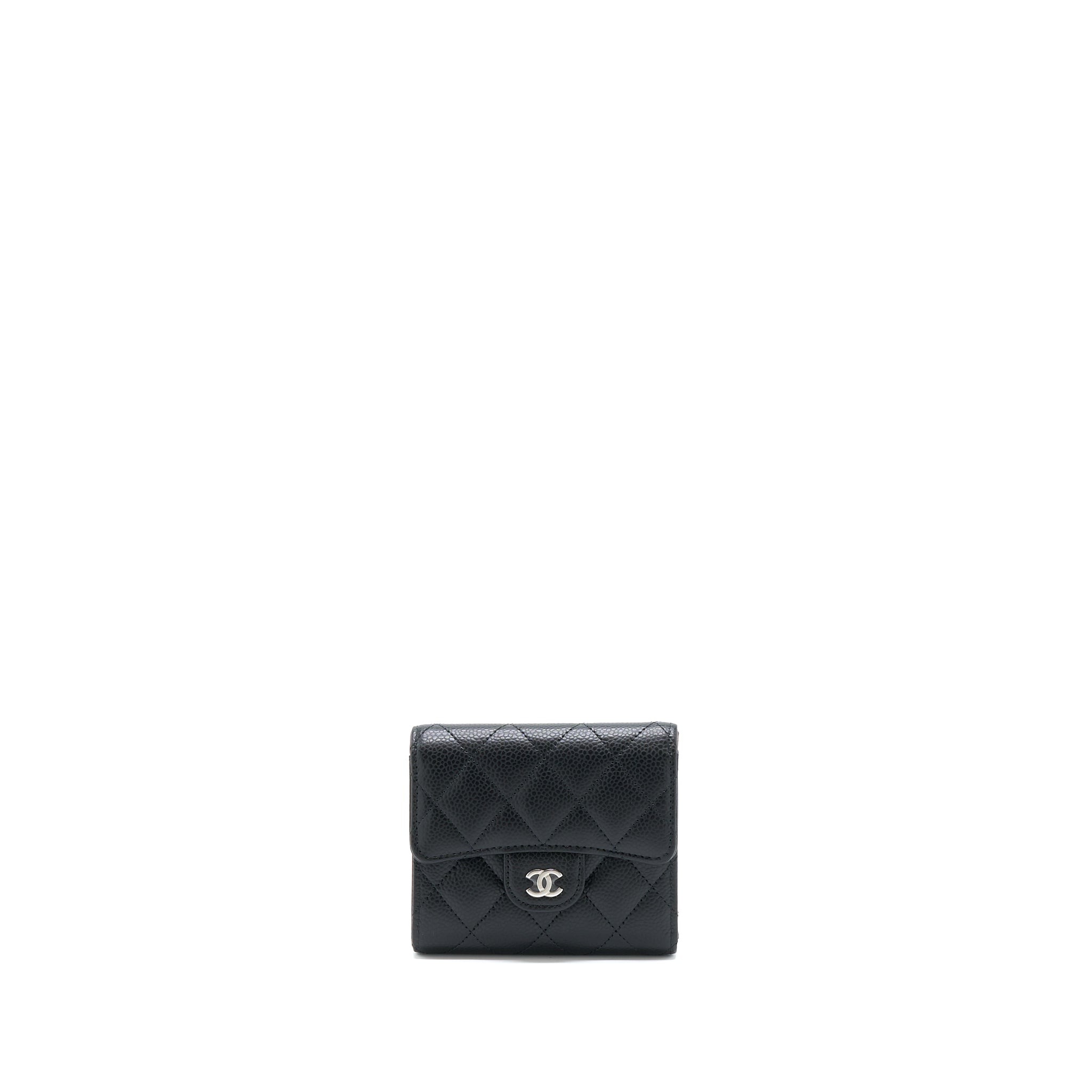 CHANEL CLASSIC SMALL COMPACT WALLET CAVIAR BLACK SHW