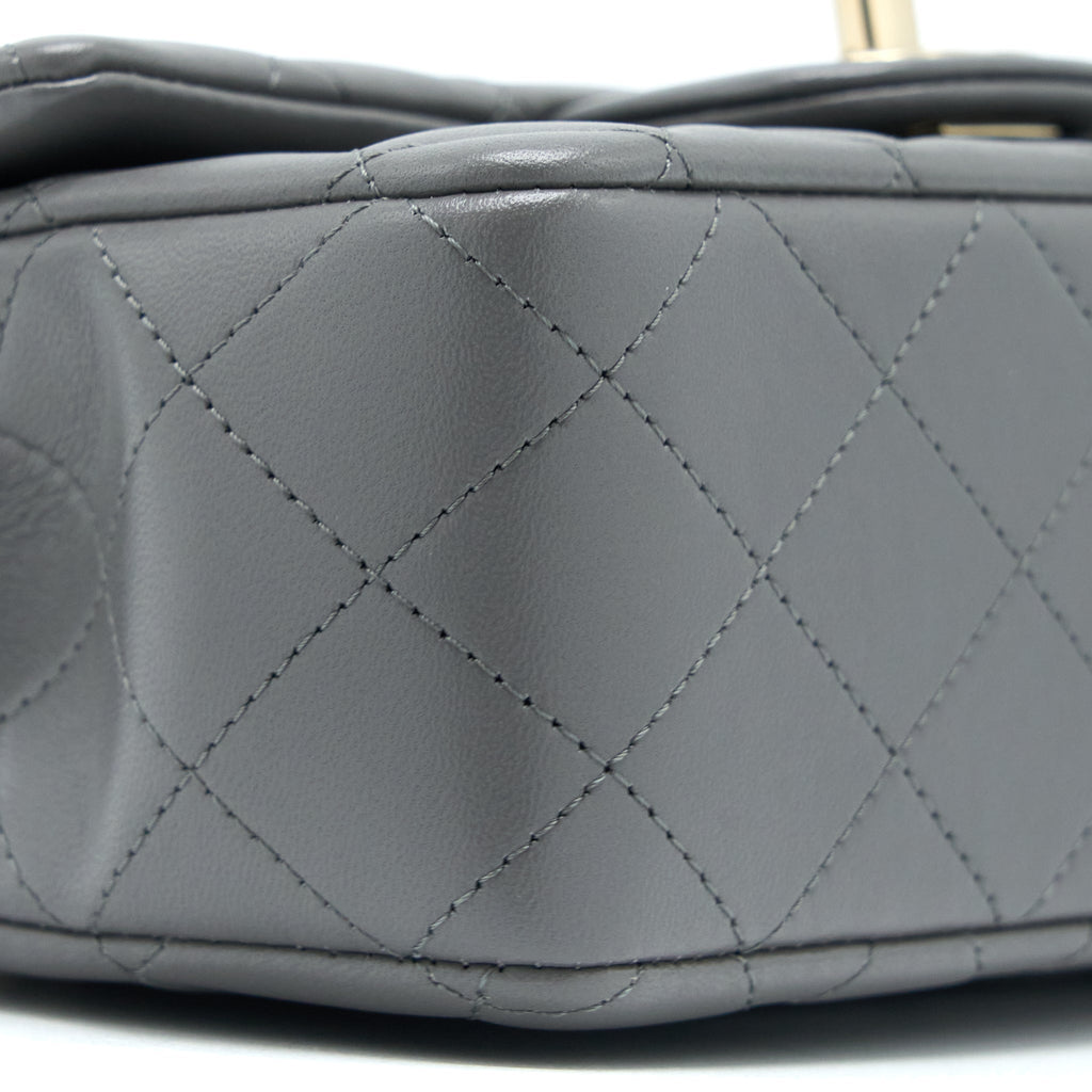 CHANEL TOP HANDLE MINI RECTANGULAR FLAP BAG LAMBSKIN GREY LGHW (MICROCHIP)