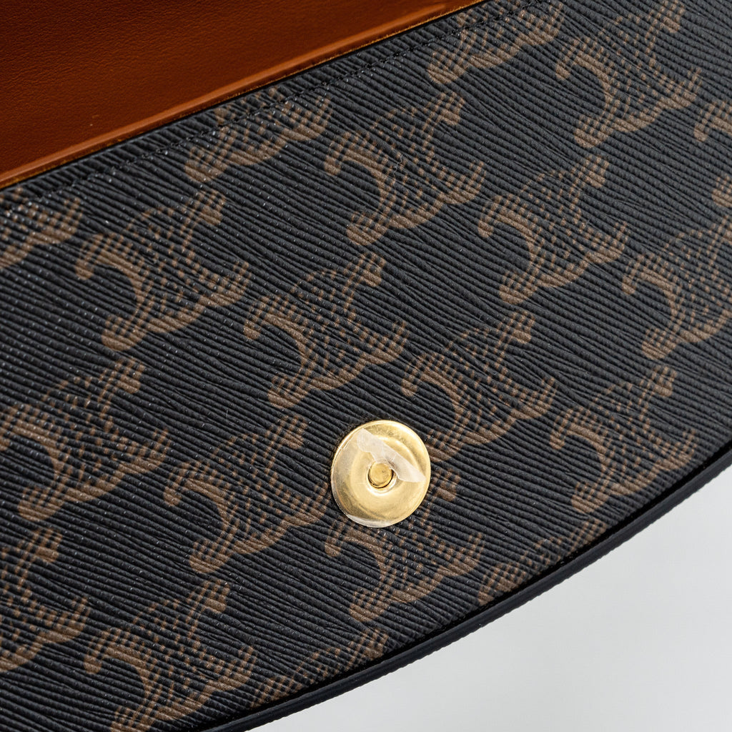 CELINE CLUTCH ON STRAP TABOU TRIOMPHE CANVAS/ CALFSKIN TAN GHW