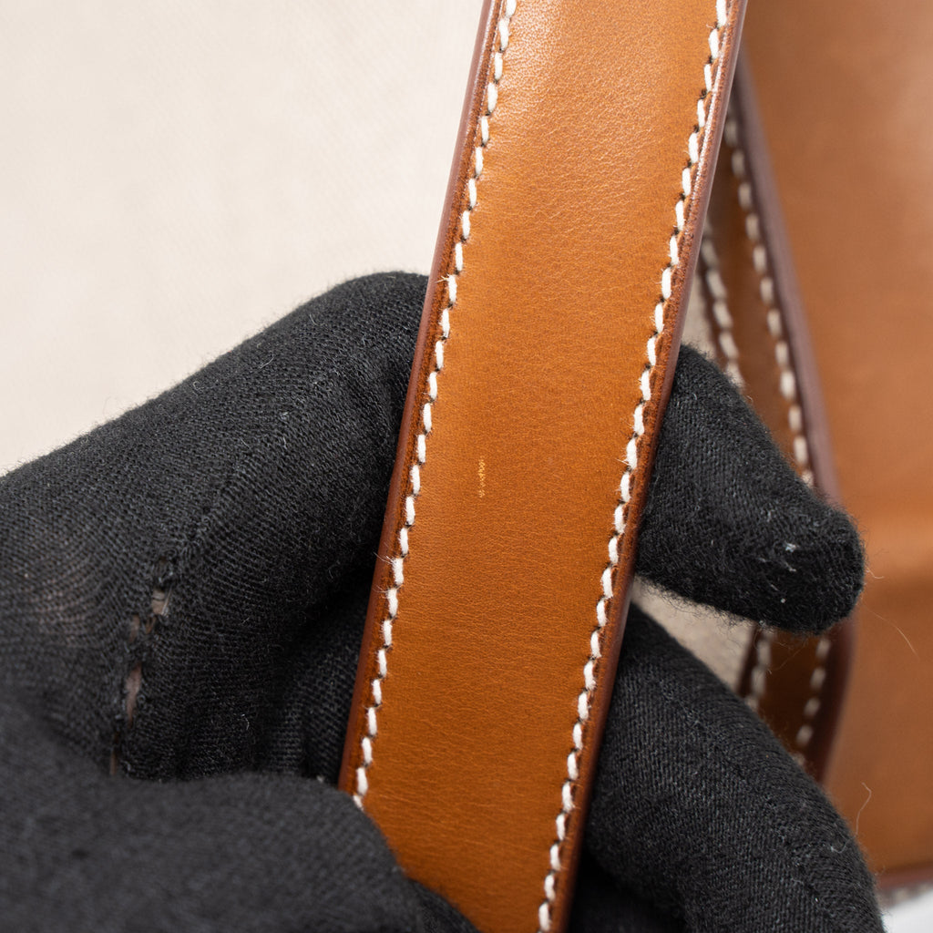 HERMES POCHETTE KELLY DEPECHES 25 CANVAS/BARENIA ECRU BEIGE/FAUVE GHW