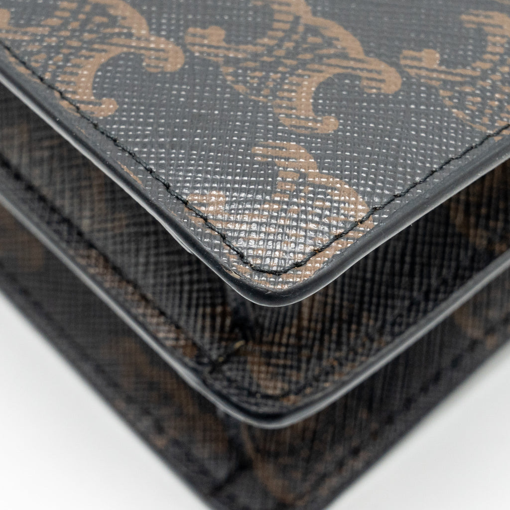 CELINE WALLET ON STRAP TRIOMPHE CANVAS / SMOOTH LAMBSKIN TAN GHW