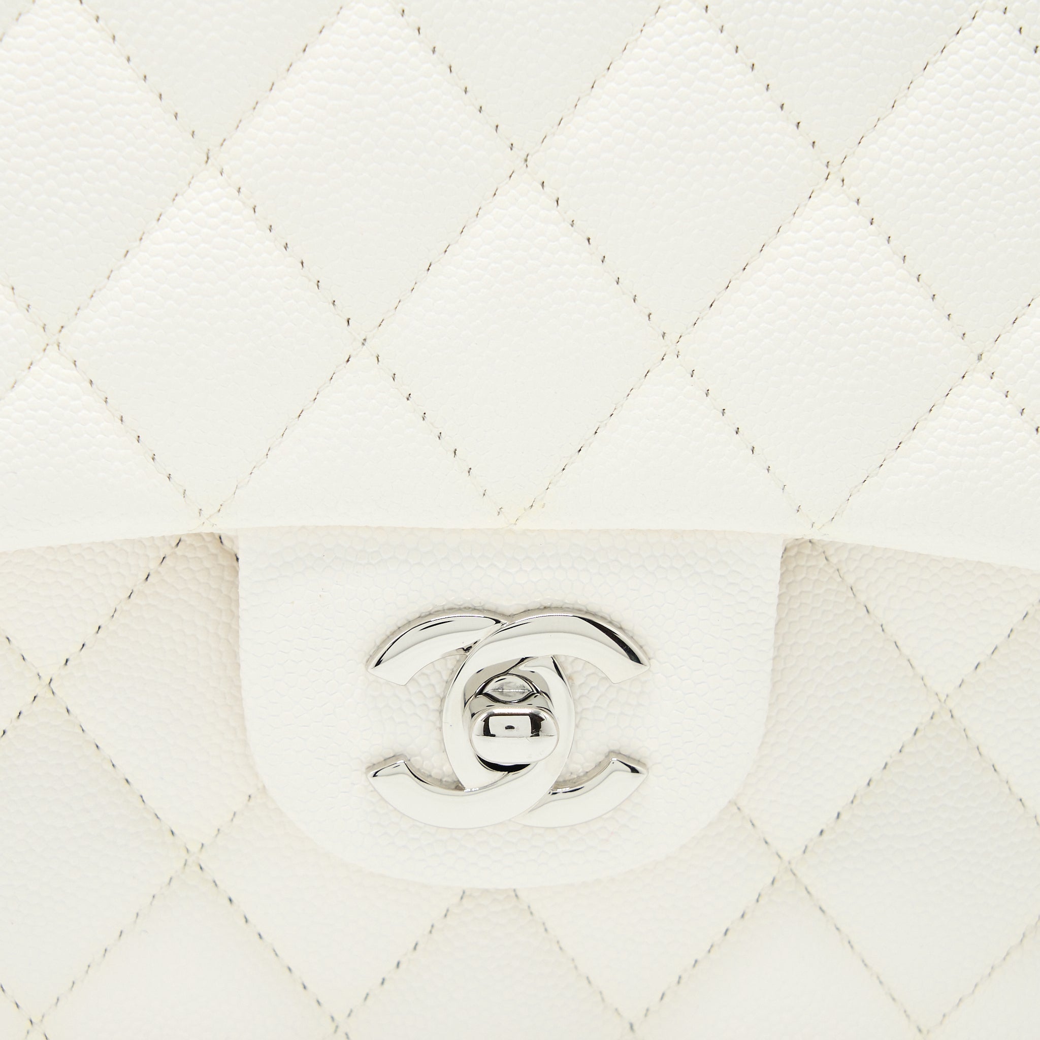 CHANEL MEDIUM CLASSIC DOUBLE FLAP BAG CAVIAR WHITE SHW (MICROCHIP)