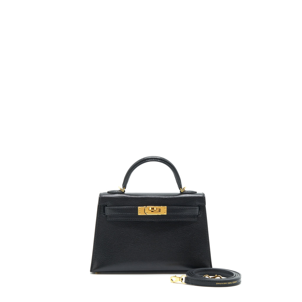 HERMES MINI KELLY 20CM CHÈVRE CHAMKILA BLACK GHW
