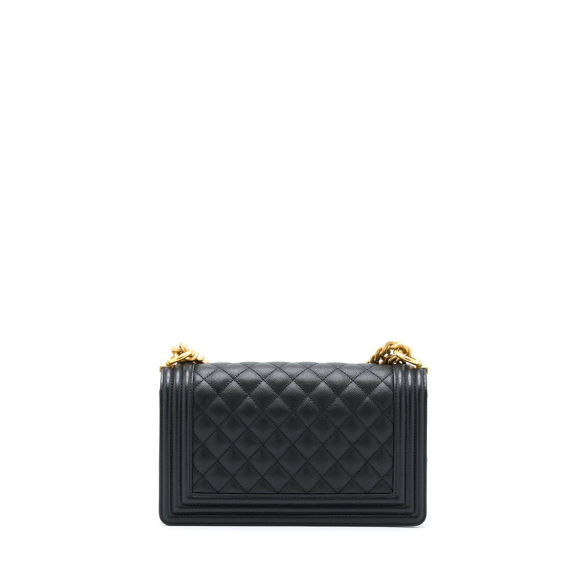 CHANEL MEDIUM BOY CAVIAR BLACK BRUSHED GOLD HARDWARE(MICROCHIP)