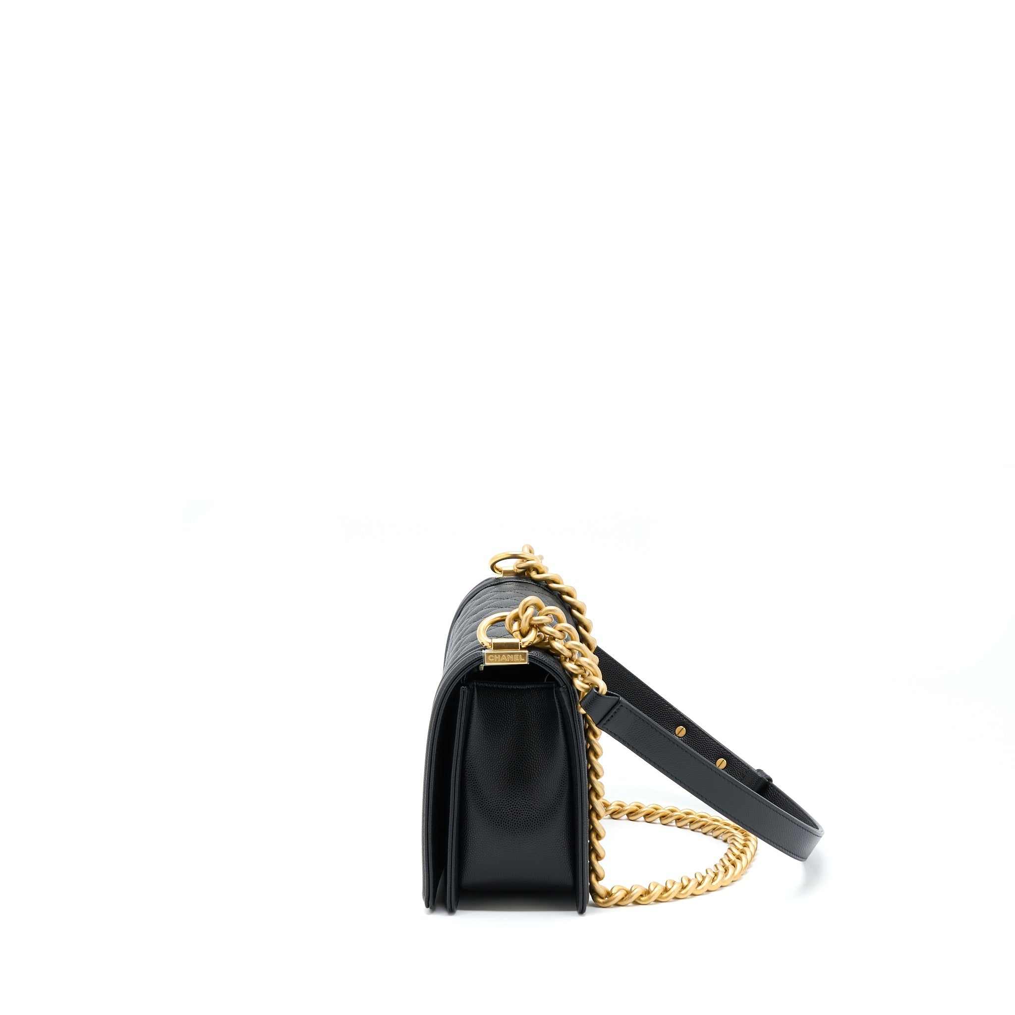 CHANEL MEDIUM BOY CAVIAR BLACK BRUSHED GOLD HARDWARE(MICROCHIP)