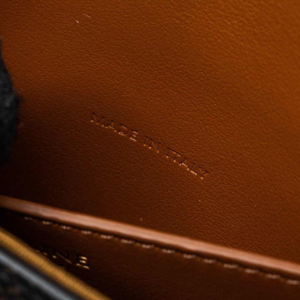 CELINE CLUTCH ON STRAP TABOU TRIOMPHE CANVAS/ CALFSKIN TAN GHW
