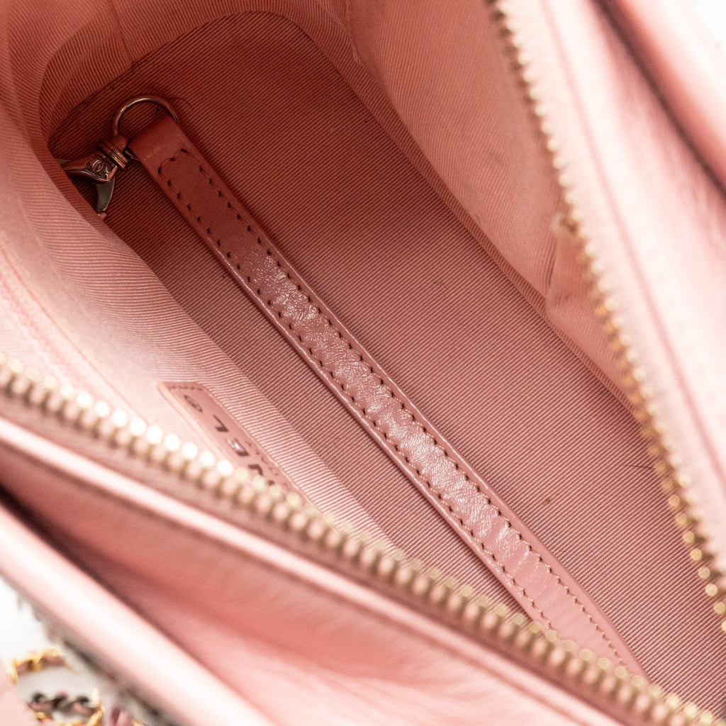 CHANEL SMALL GABRIELLE HOBO BAG TWEED/SHINY CALFSKIN PINK MULTICOLOURED HARDWARE