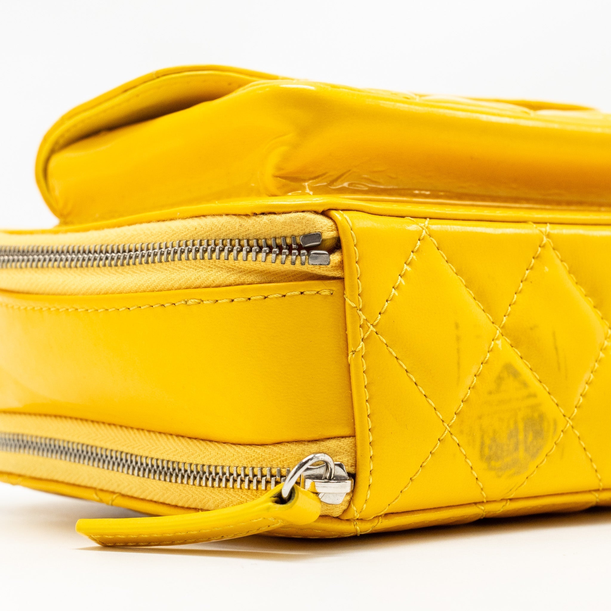 CHANEL POCKET BOX CAMERA BAG PATENT YELLOW SHW